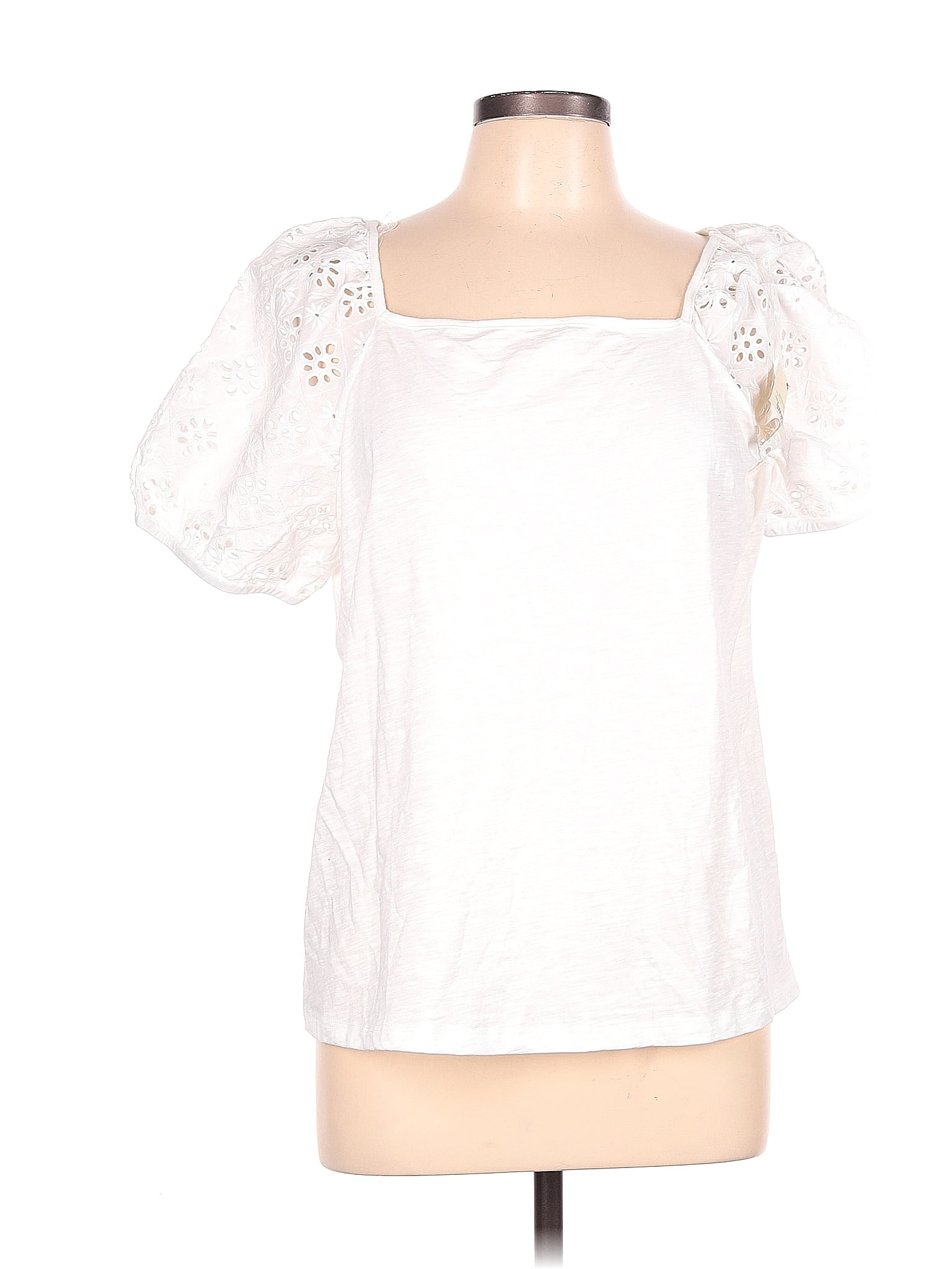 St John S Bay Cotton White Short Sleeve Blouse Size L Off