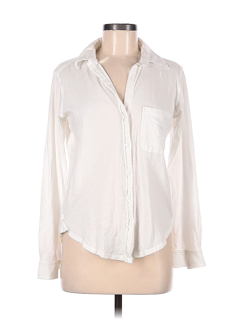 Bobi 100 Cotton White Ivory Long Sleeve Button Down Shirt Size M 39