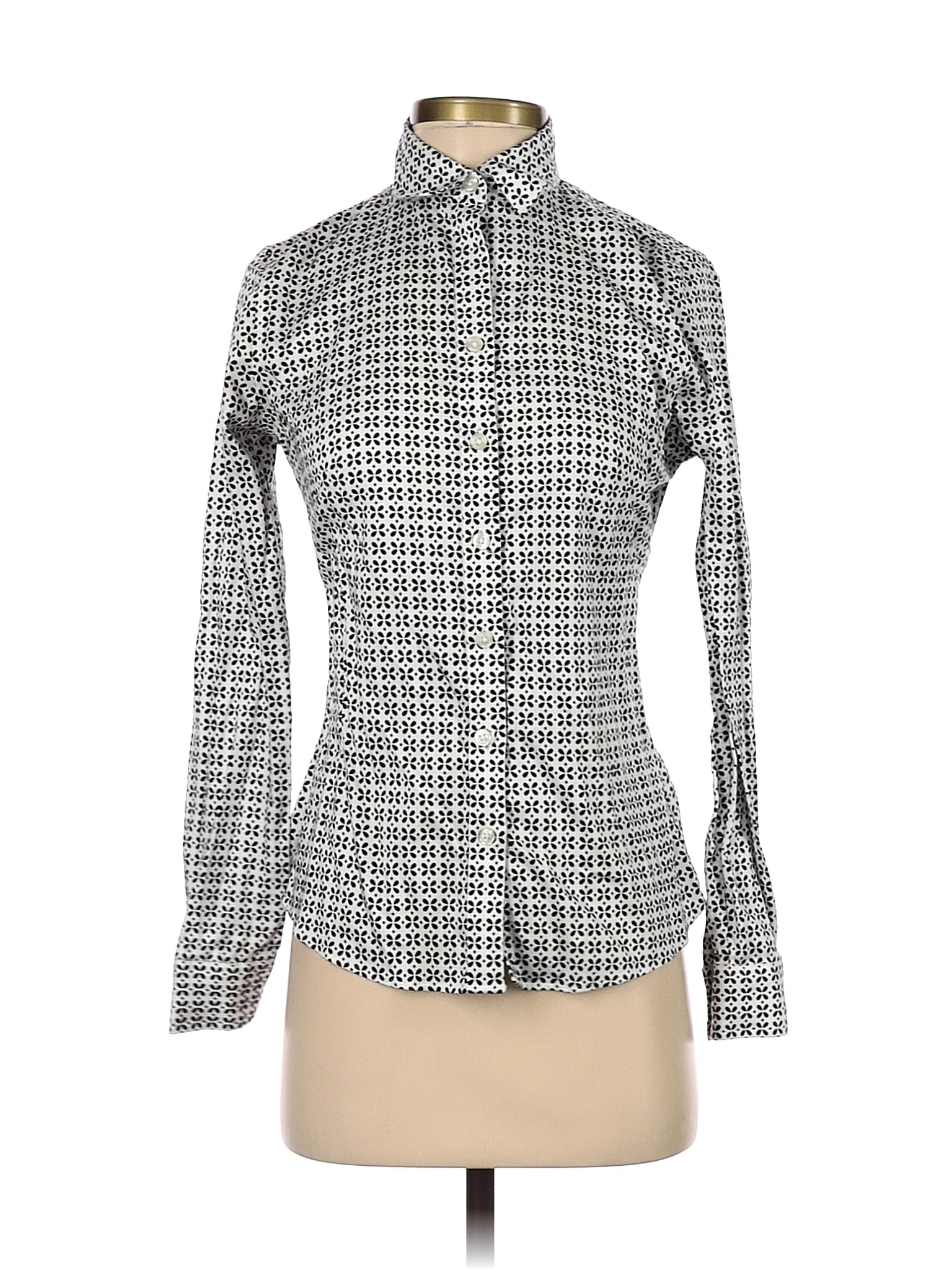 Banana Republic Checkered Gingham Houndstooth Tweed Gray Long Sleeve