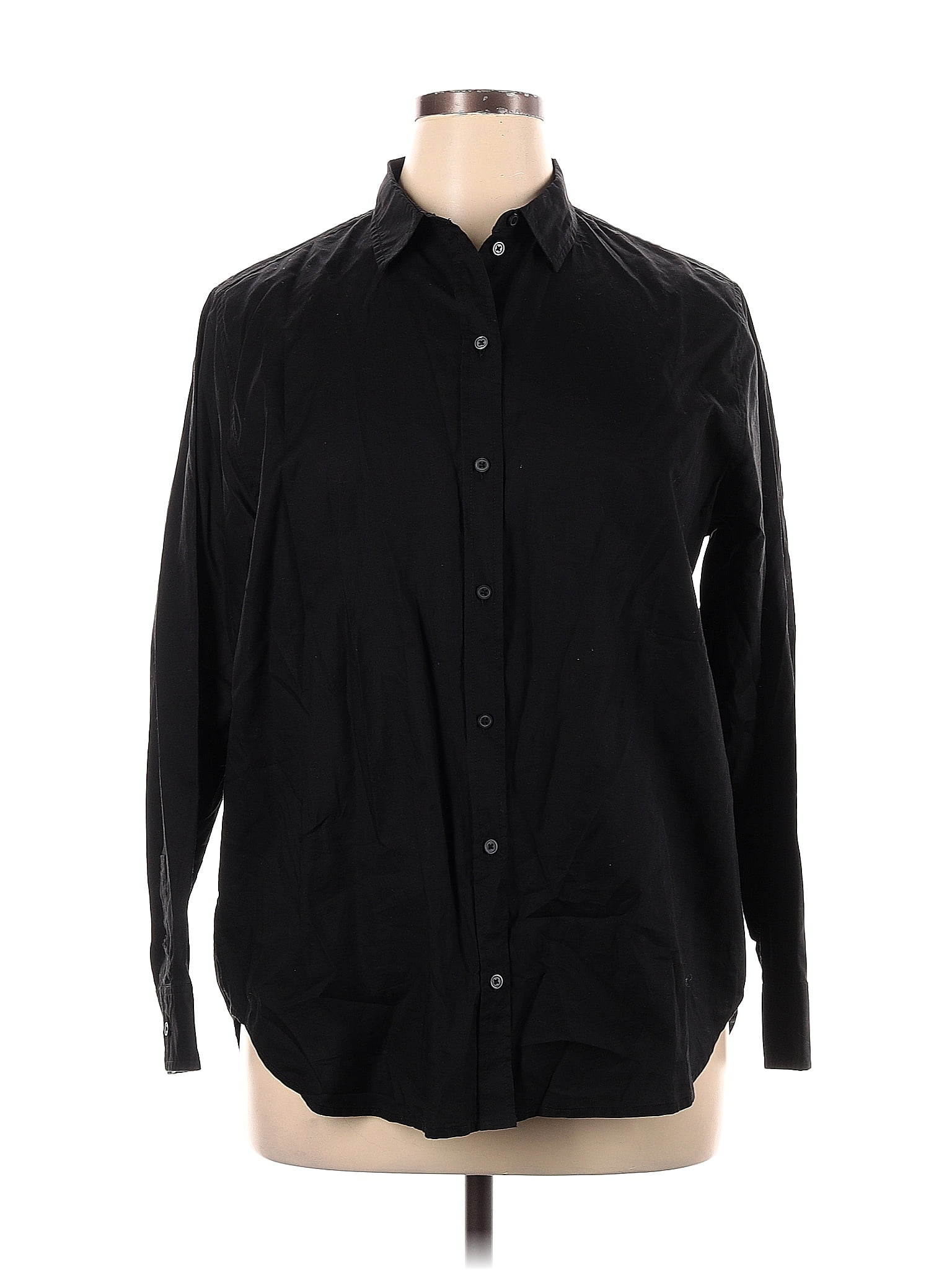 Everlane 100 Cotton Solid Black Long Sleeve Button Down Shirt Size 16