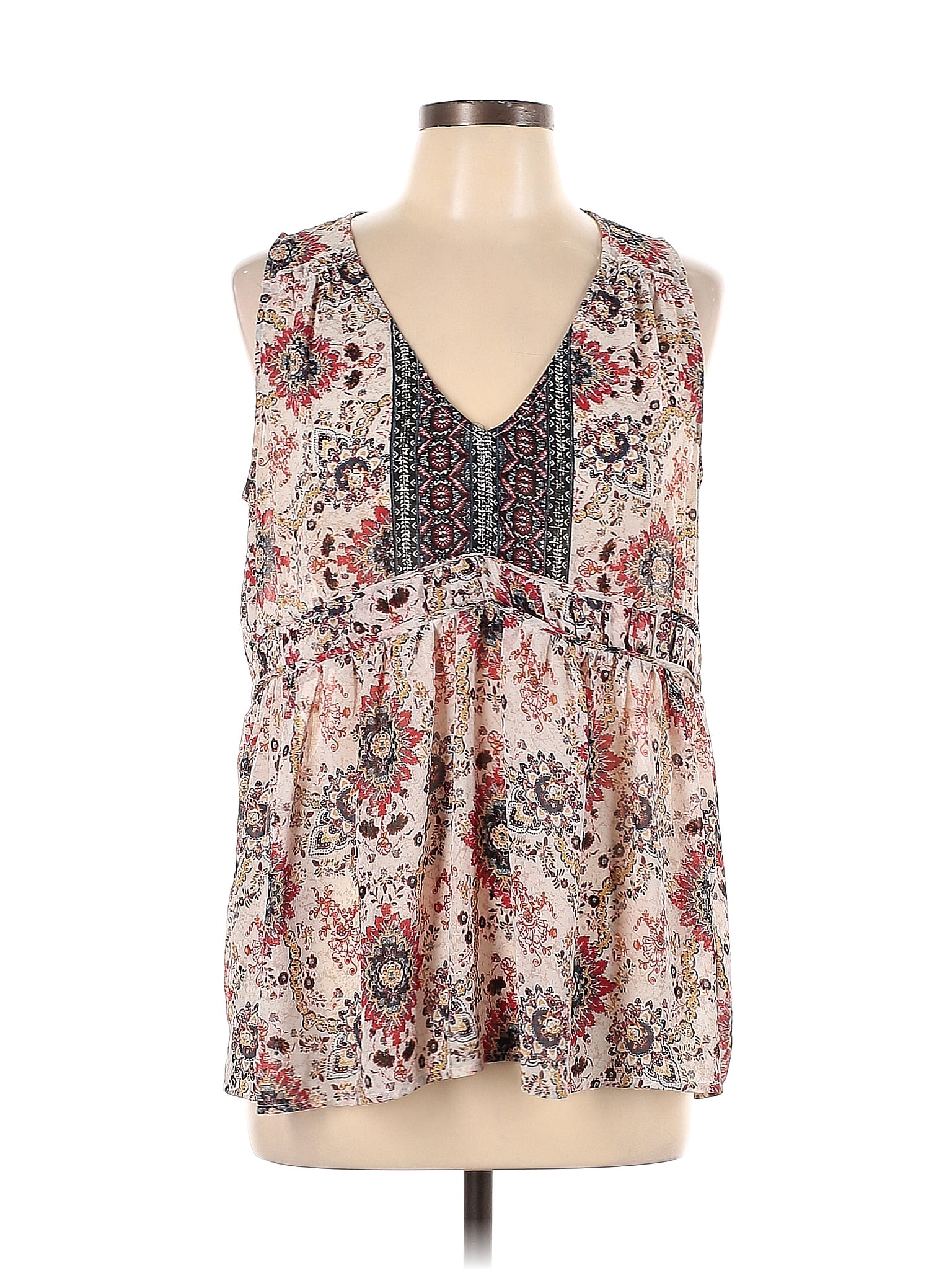 Knox Rose 100 Polyester Floral Paisley Multi Color Ivory Sleeveless