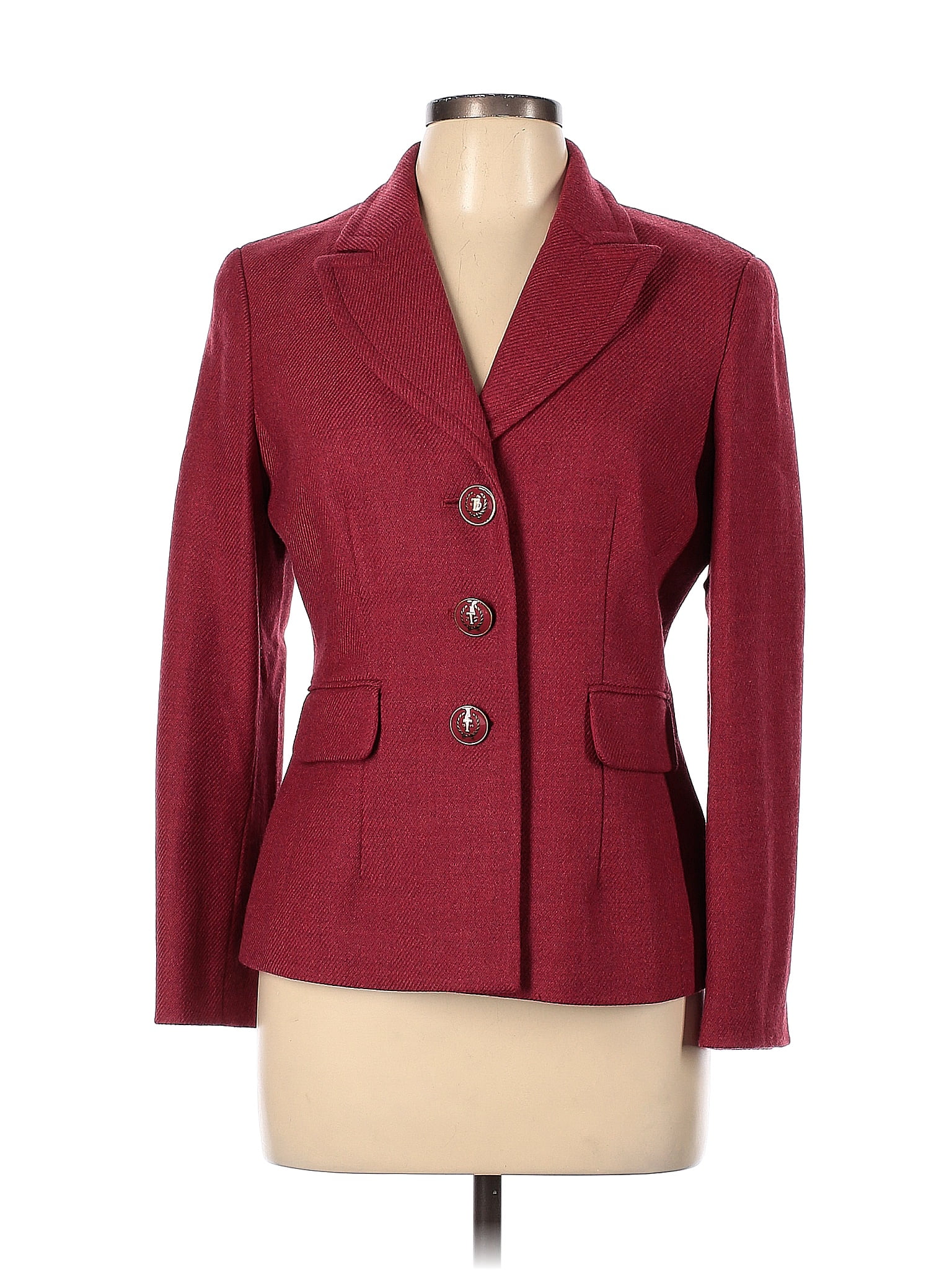 Talbots Wool Solid Red Burgundy Wool Blazer Size Petite