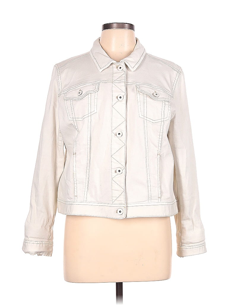 J Jill Solid Ivory Denim Jacket Size L Petite 72 Off ThredUp