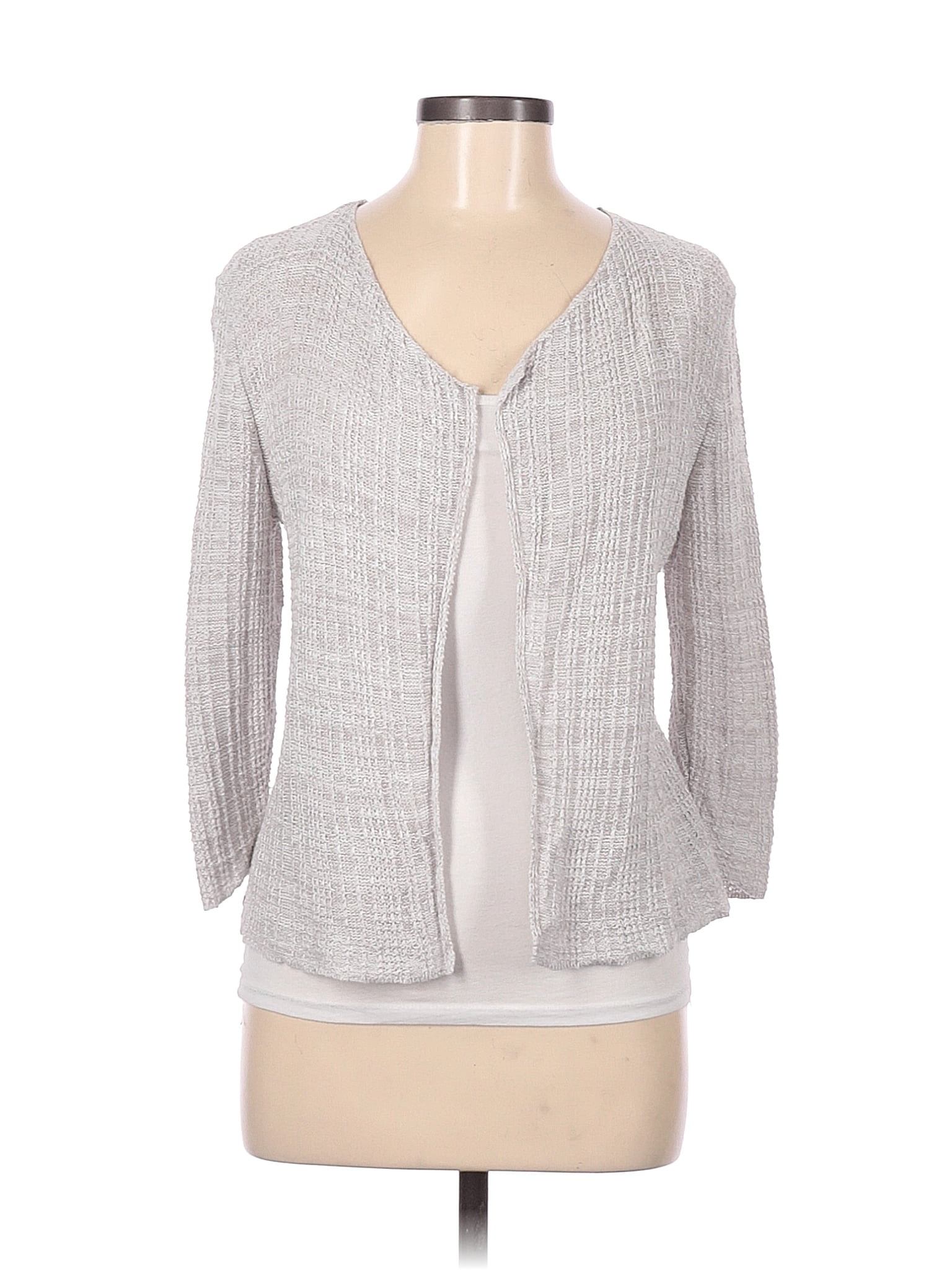 Eileen Fisher Linen Color Block Solid Gray Cardigan Size M