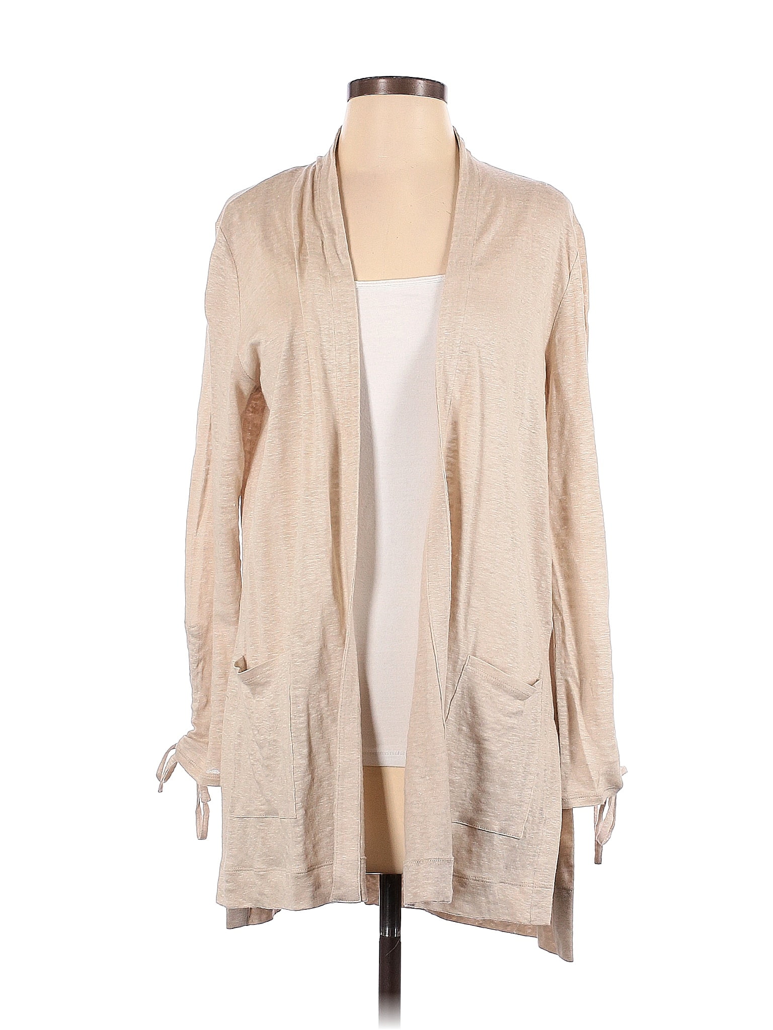 J Jill Linen Color Block Solid Tan Cardigan Size S Petite