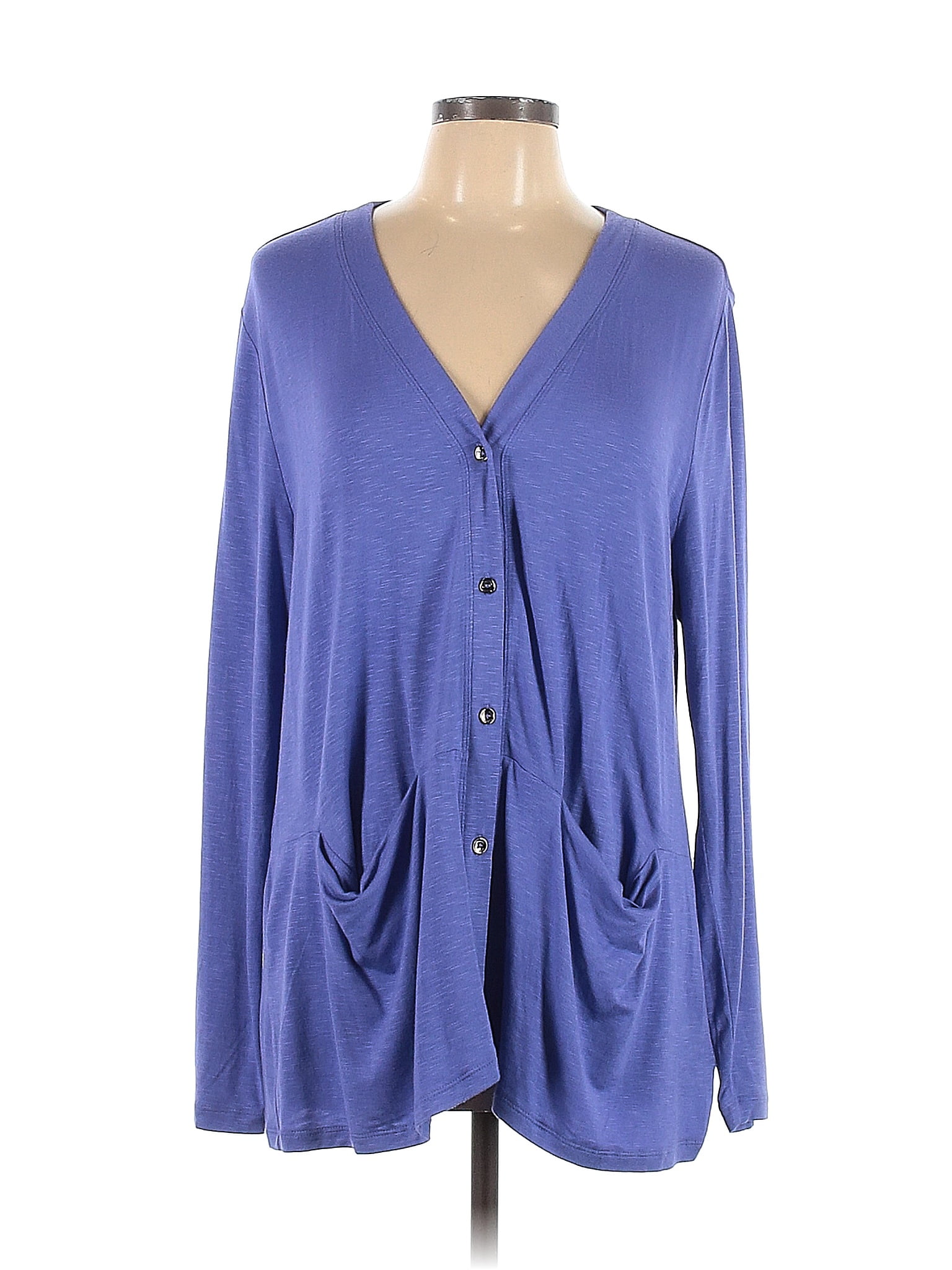 Logo By Lori Goldstein Solid Blue Cardigan Size L Off Thredup