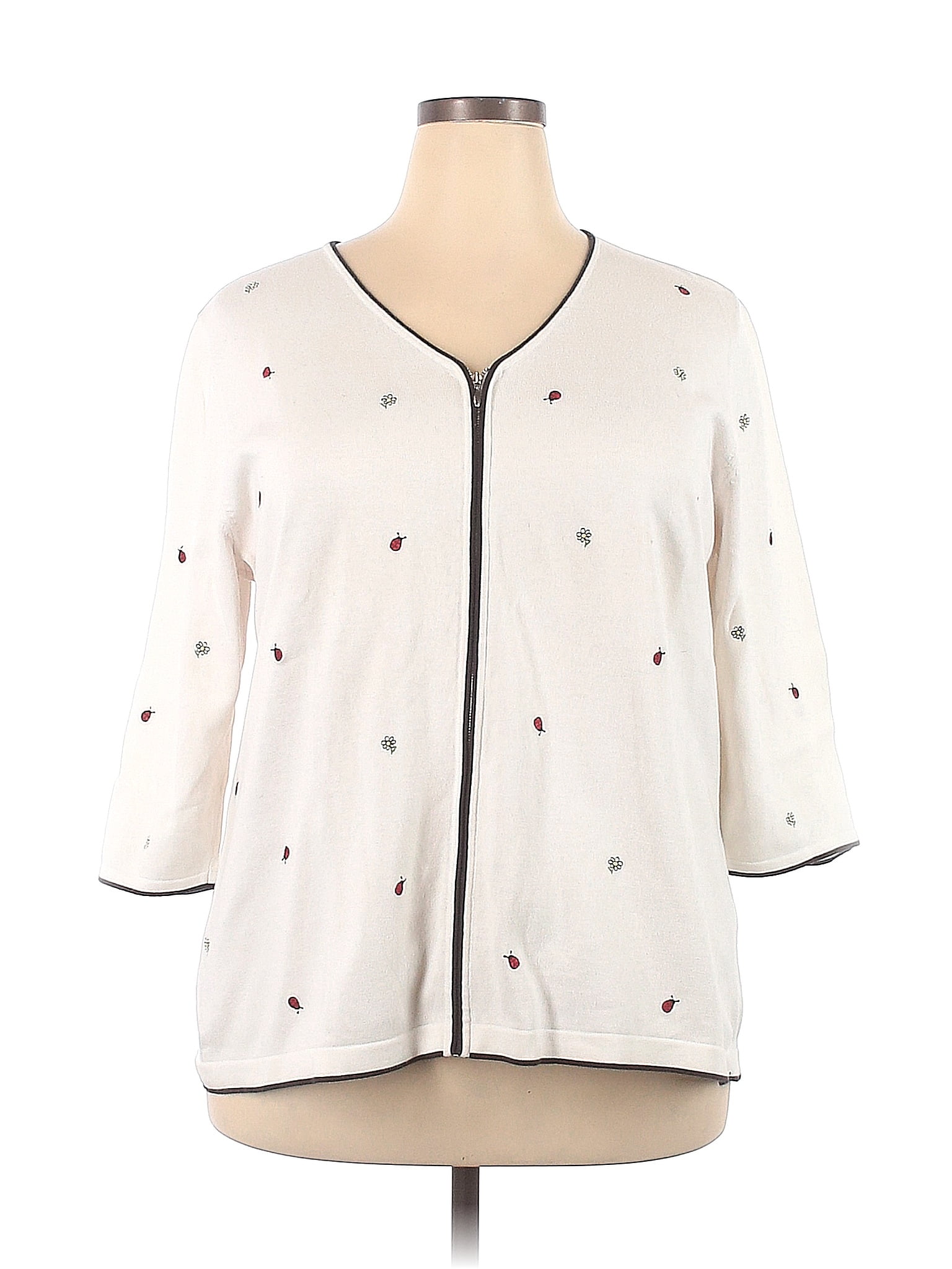 Cj Banks Cotton Color Block Polka Dots White Ivory Cardigan Size