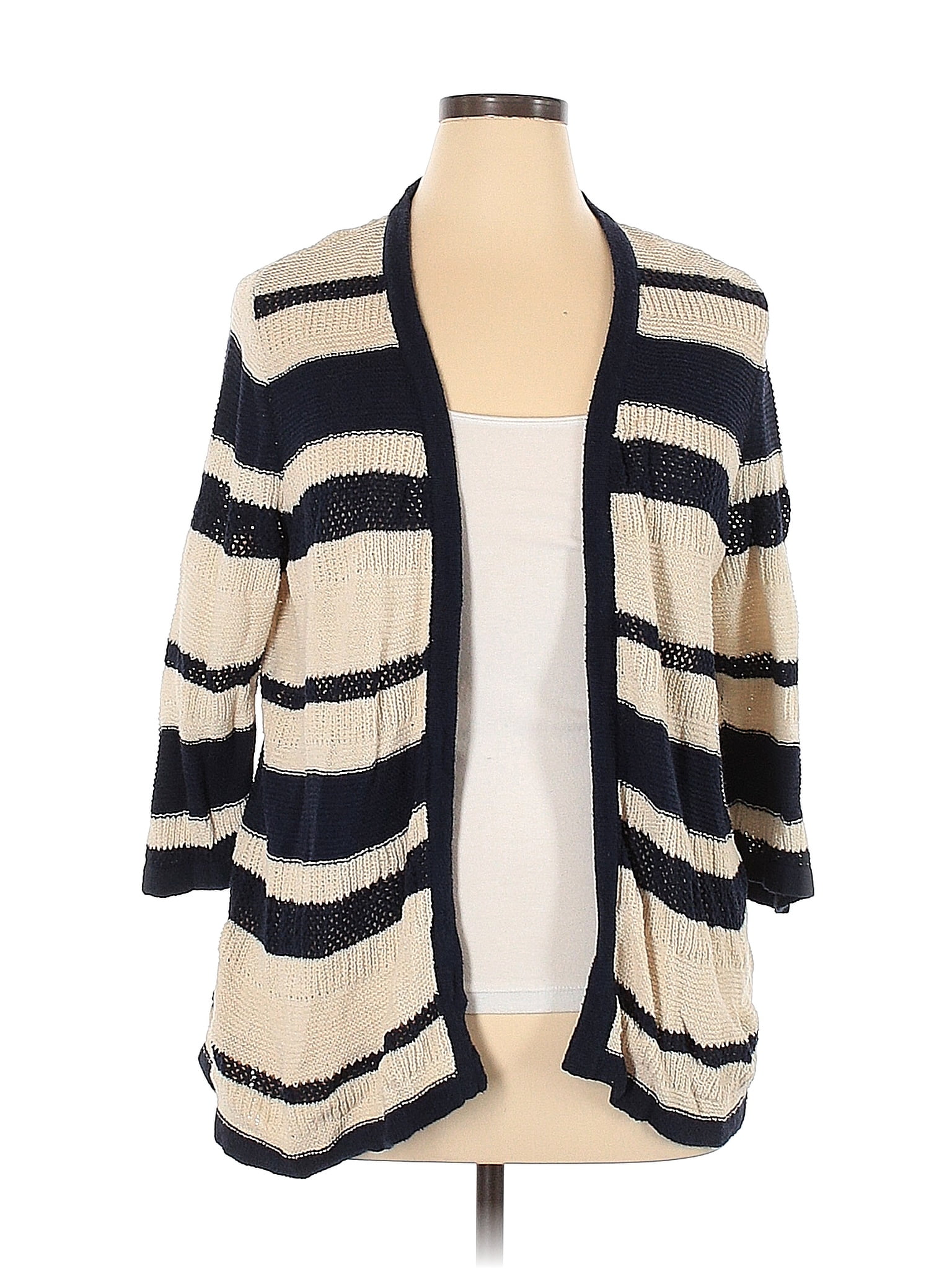 Cj Banks Color Block Stripes Ivory Cardigan Size 1X Plus 68 Off