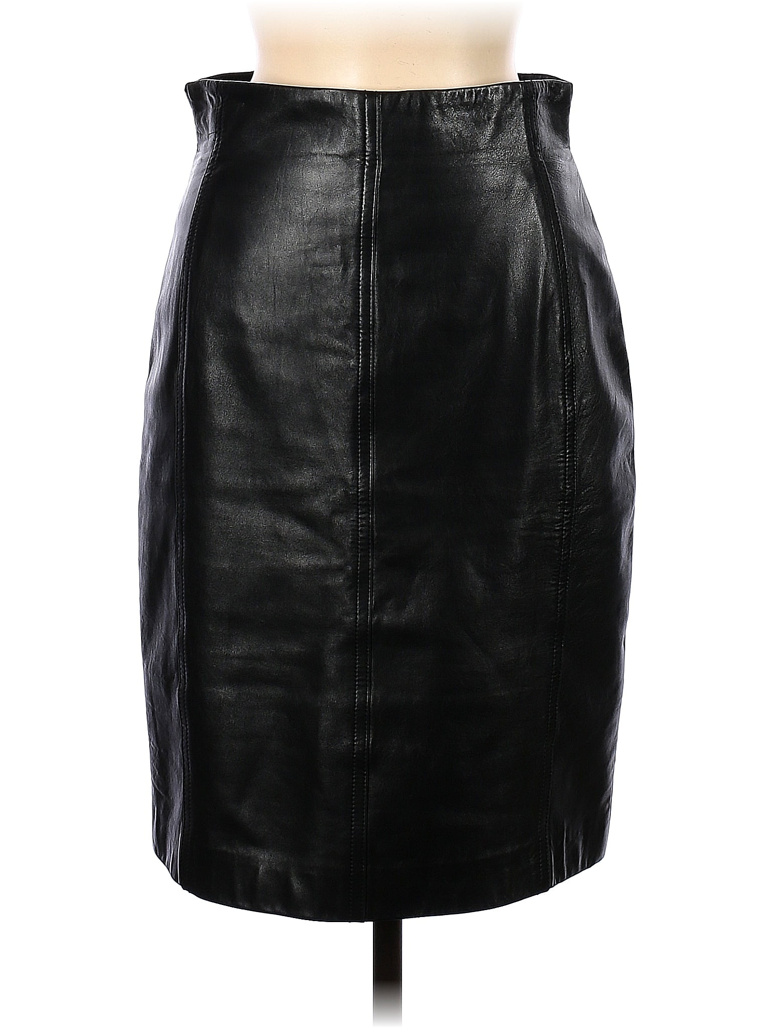 Escada By Margaretha Ley Leather Solid Black Leather Skirt Size