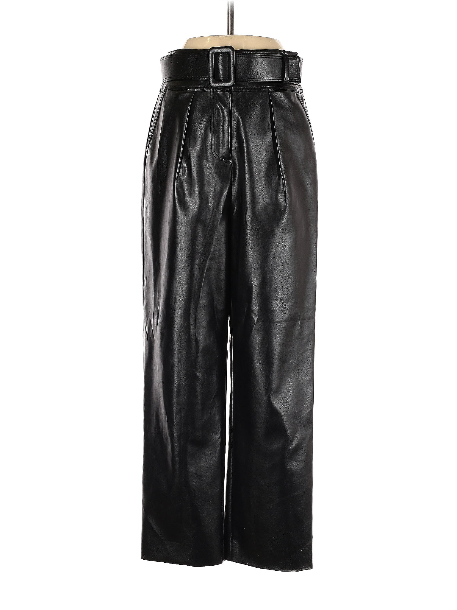 Self Portrait Polyurethane Solid Black Faux Leather Pants Size