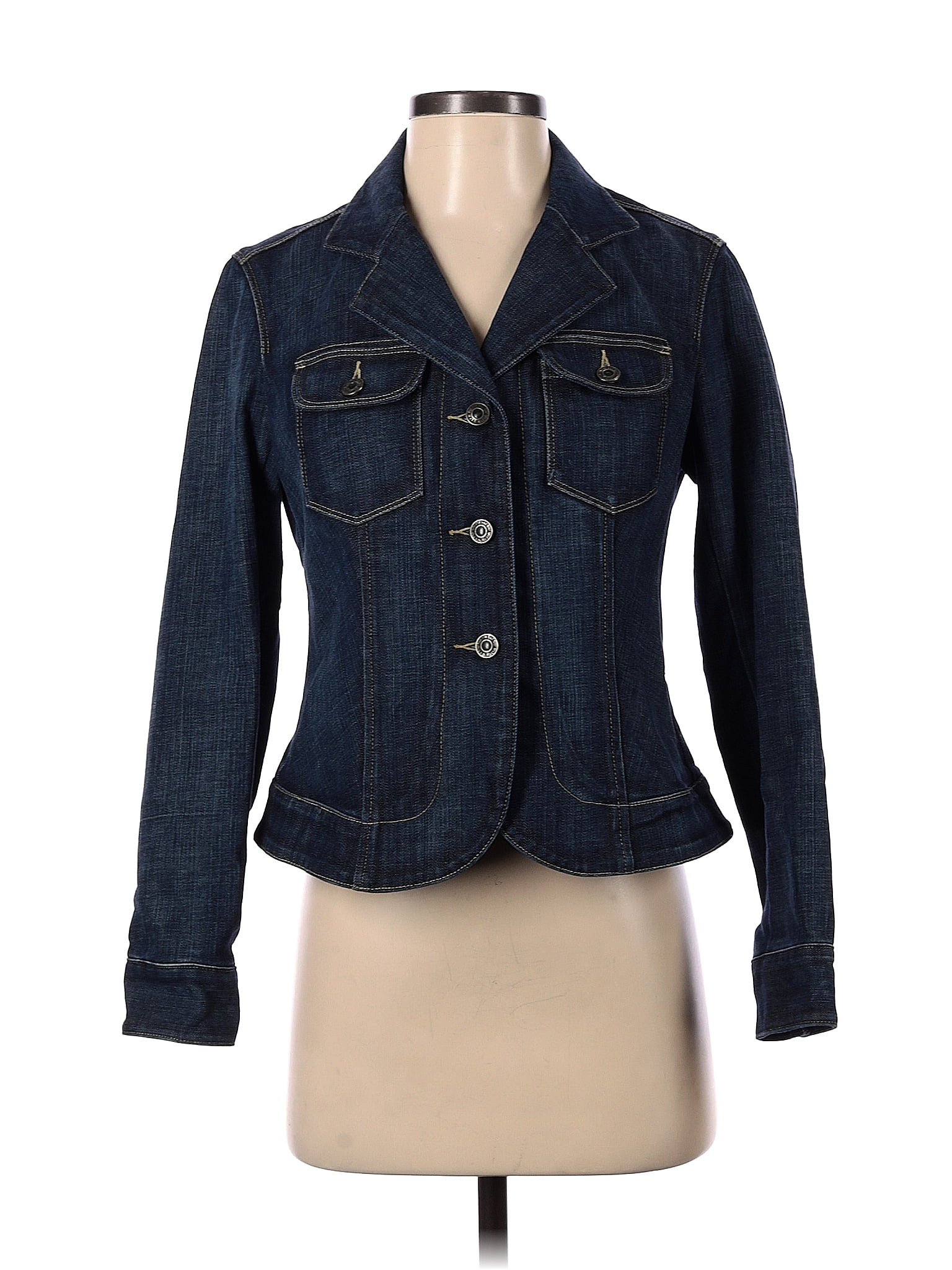 Talbots Solid Blue Denim Jacket Size Petite Off Thredup