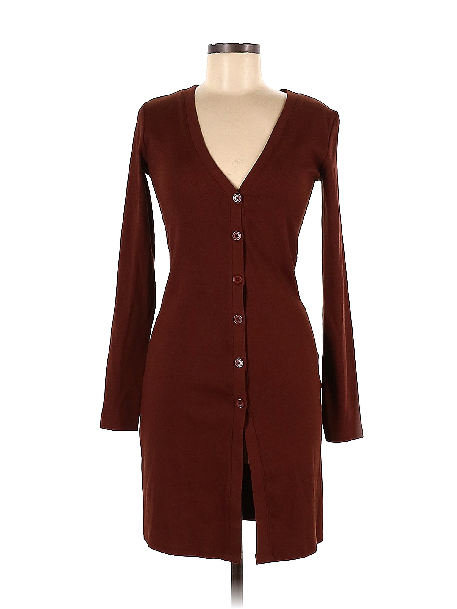 Zara Solid Brown Burgundy Casual Dress Size M Off Thredup