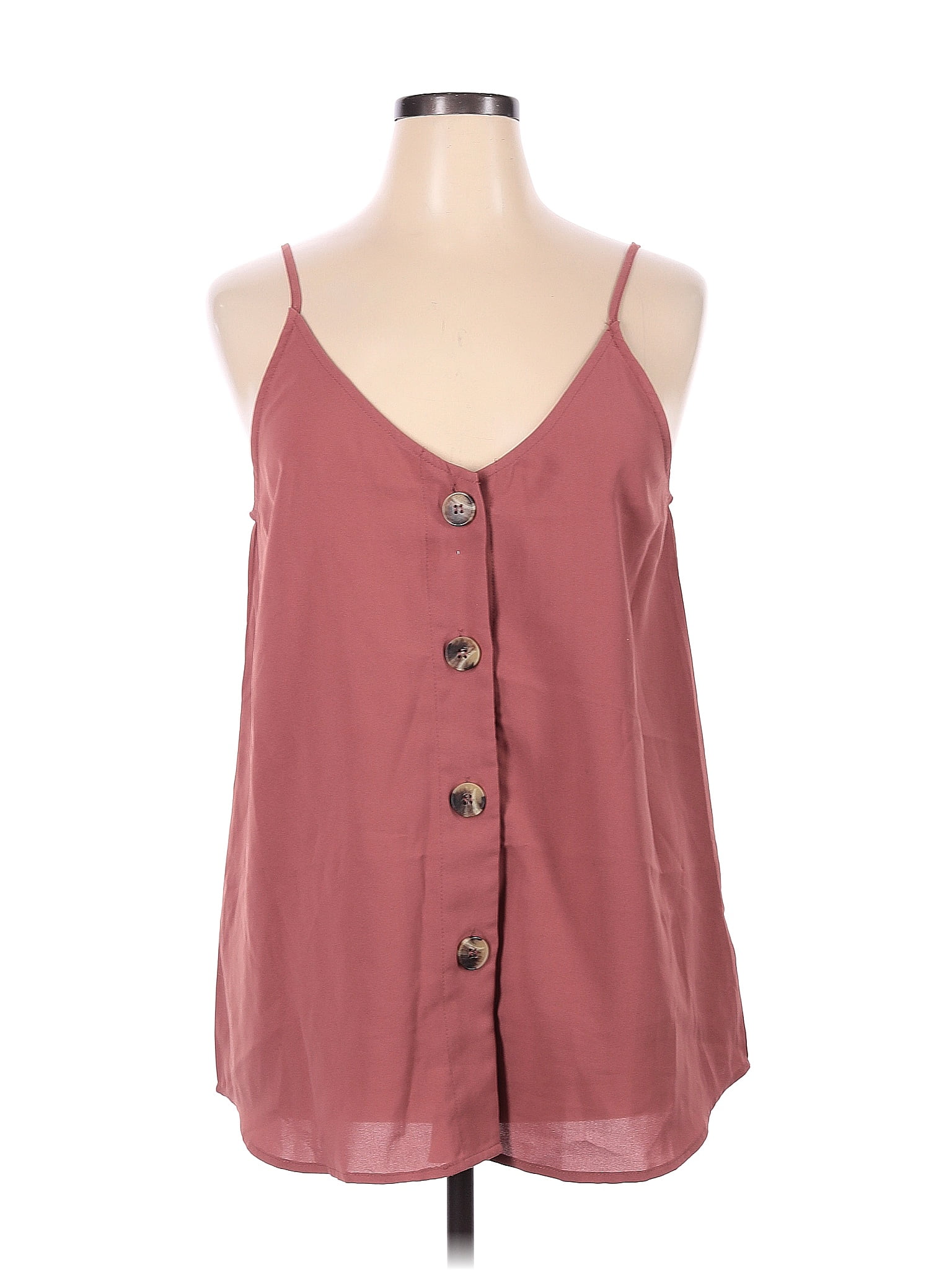 Jodifl Polyester Solid Blush Burgundy Sleeveless Blouse Size X