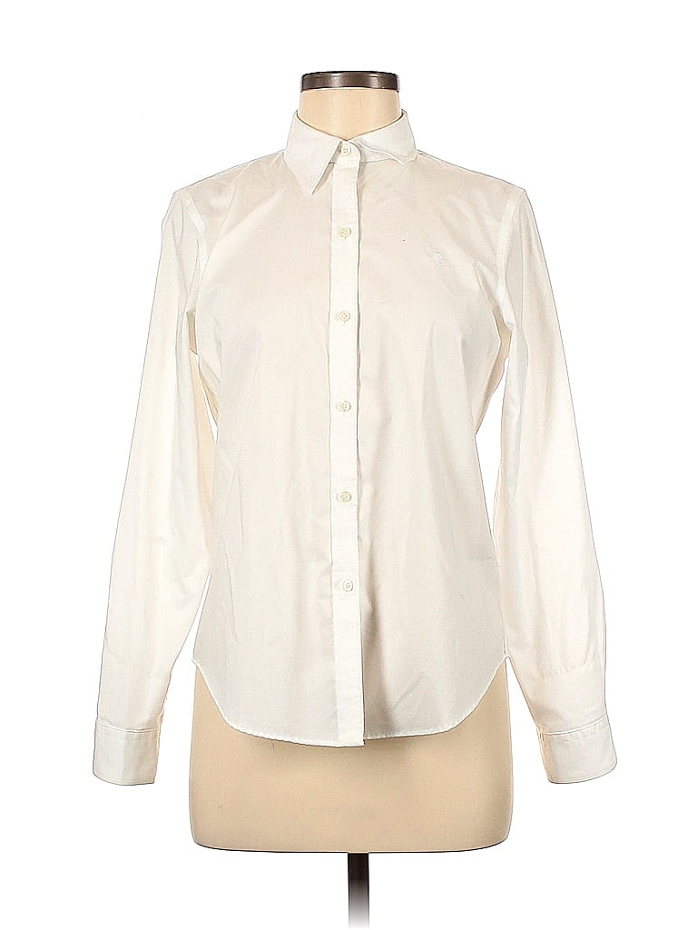 Lauren By Ralph Lauren Cotton White Ivory Long Sleeve Button Down