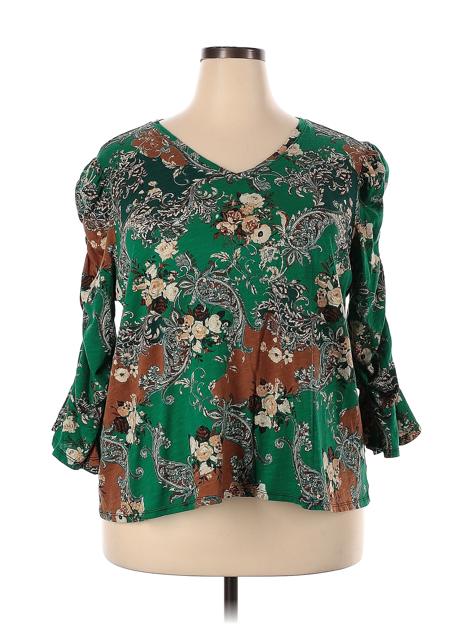 Cato Floral Green Long Sleeve Top Size Plus Off Thredup