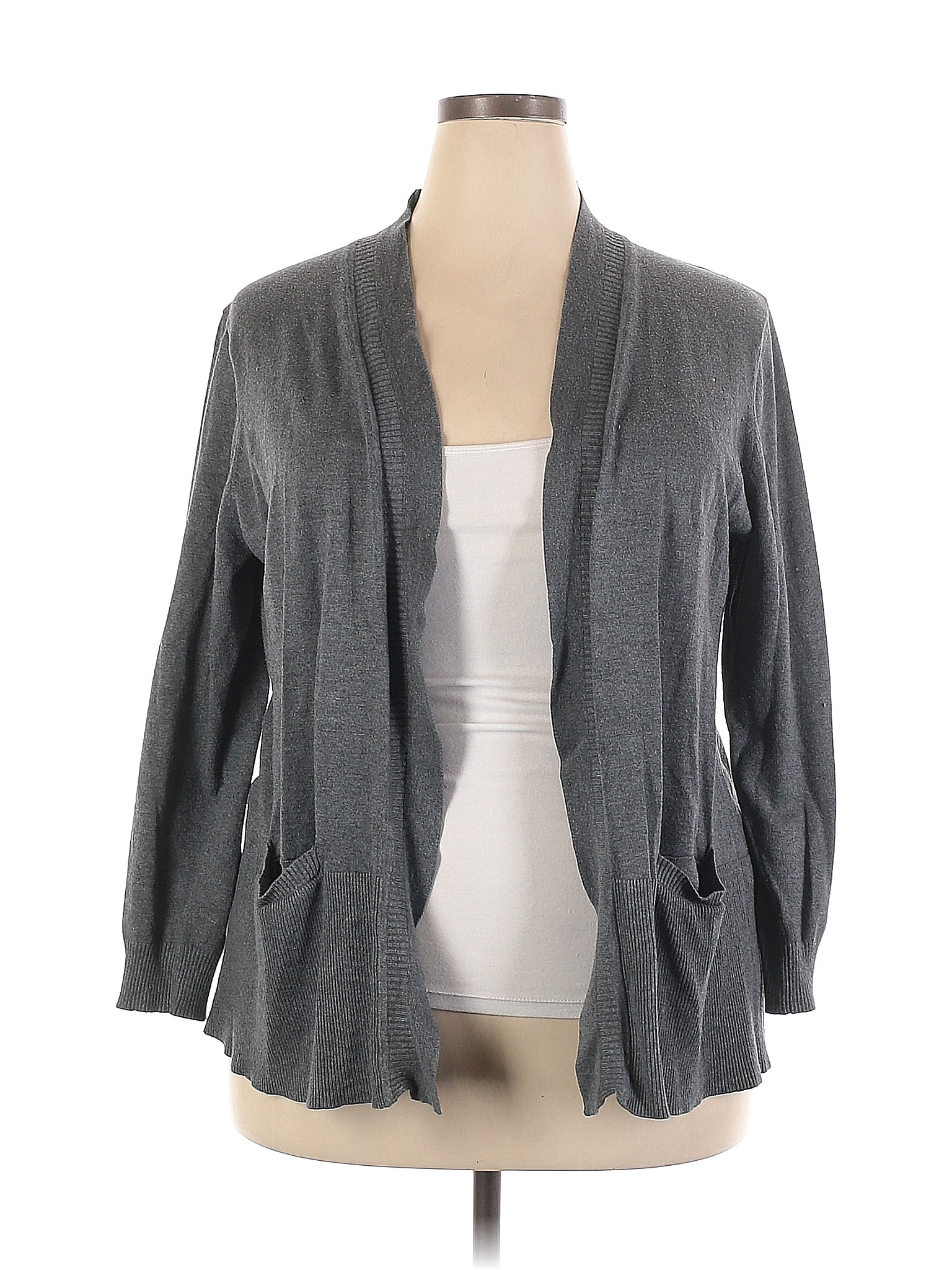 Faded Glory Color Block Solid Gray Cardigan Size 2X Plus 37 Off