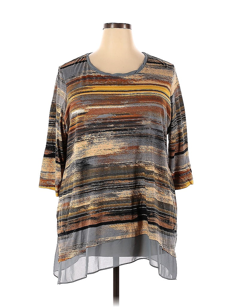 LOGO By Lori Goldstein Color Block Stripes Multi Color Gray 3 4 Sleeve