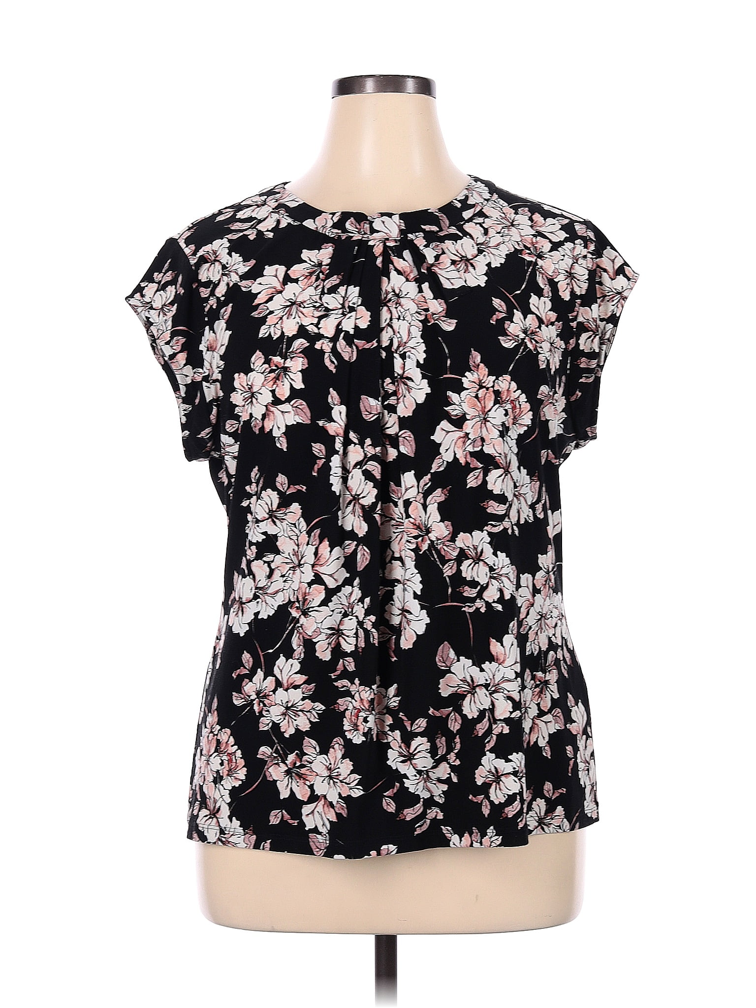 Karl Lagerfeld Paris Floral Black Short Sleeve Blouse Size Xl Off