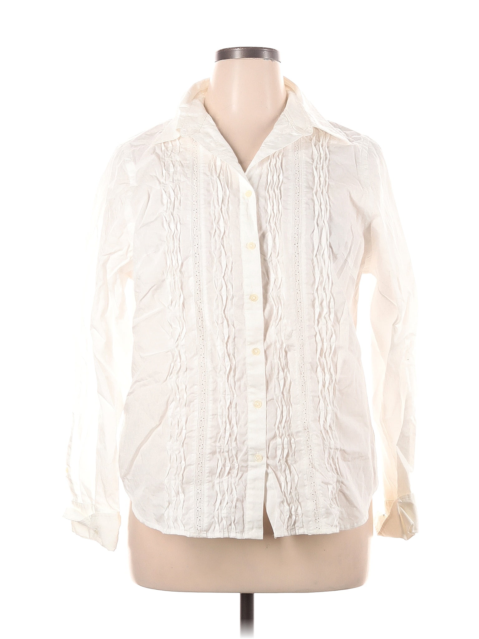 Lauren By Ralph Lauren Cotton White Ivory Long Sleeve Button Down