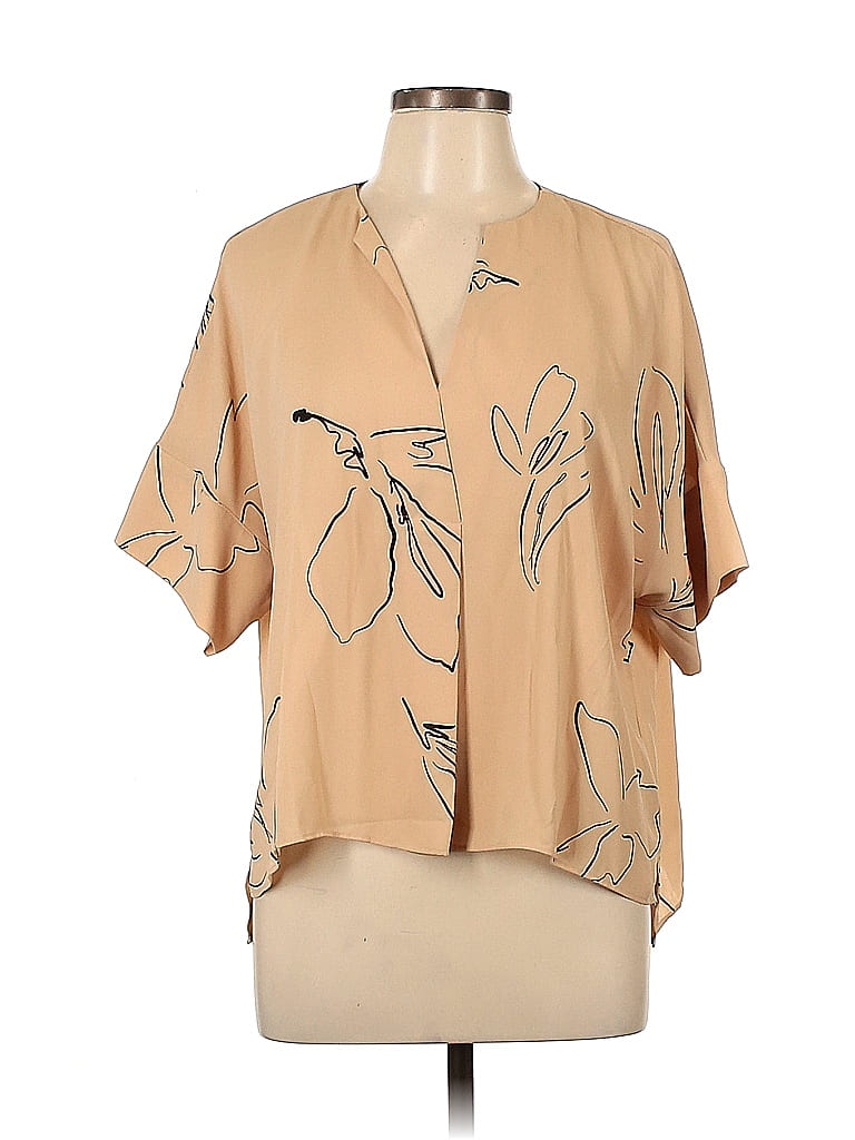 Worthington 100 Polyester Tan Short Sleeve Blouse Size L Petite 38