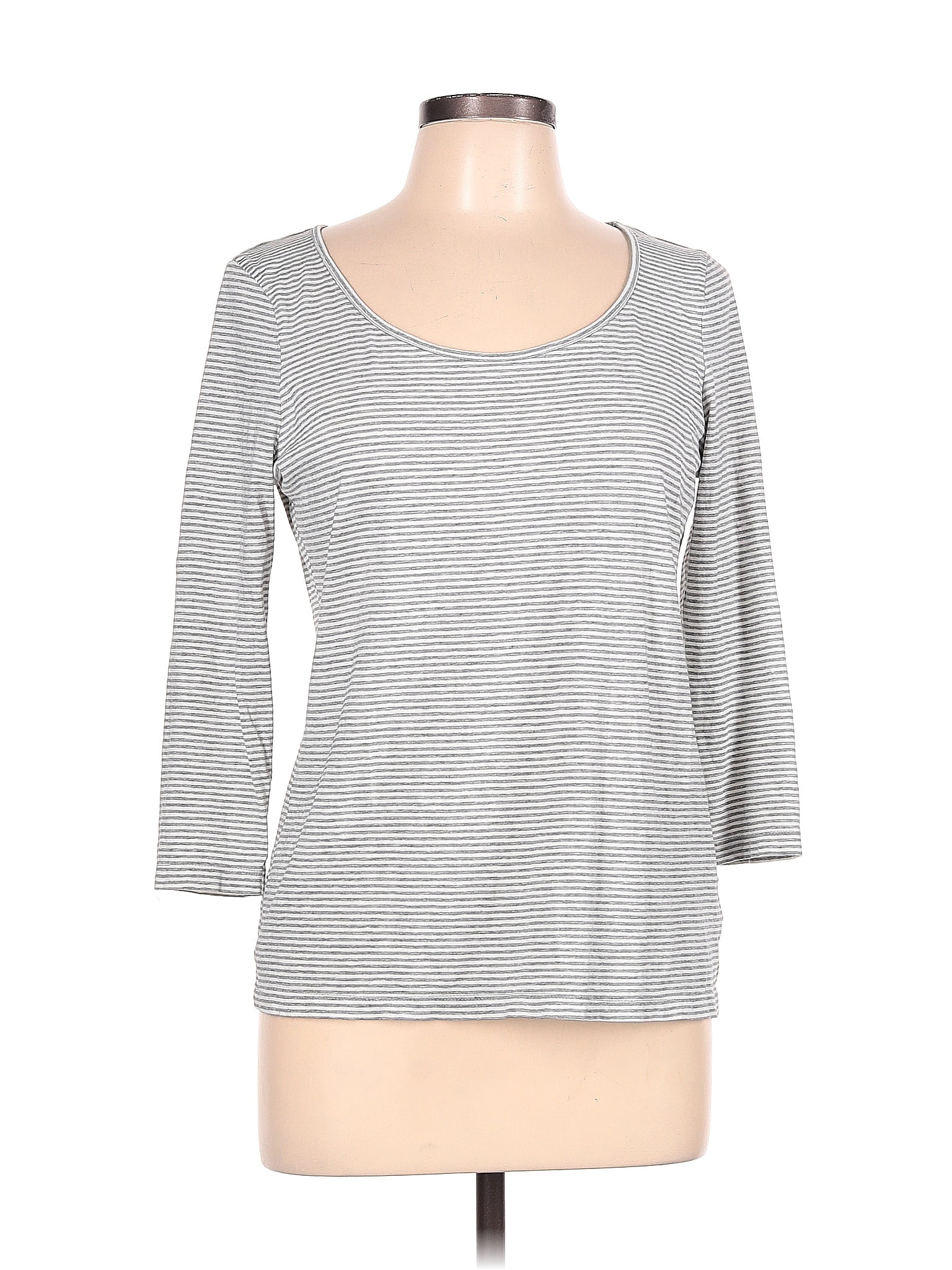 Talbots Cotton Color Block Gray Long Sleeve T Shirt Size L