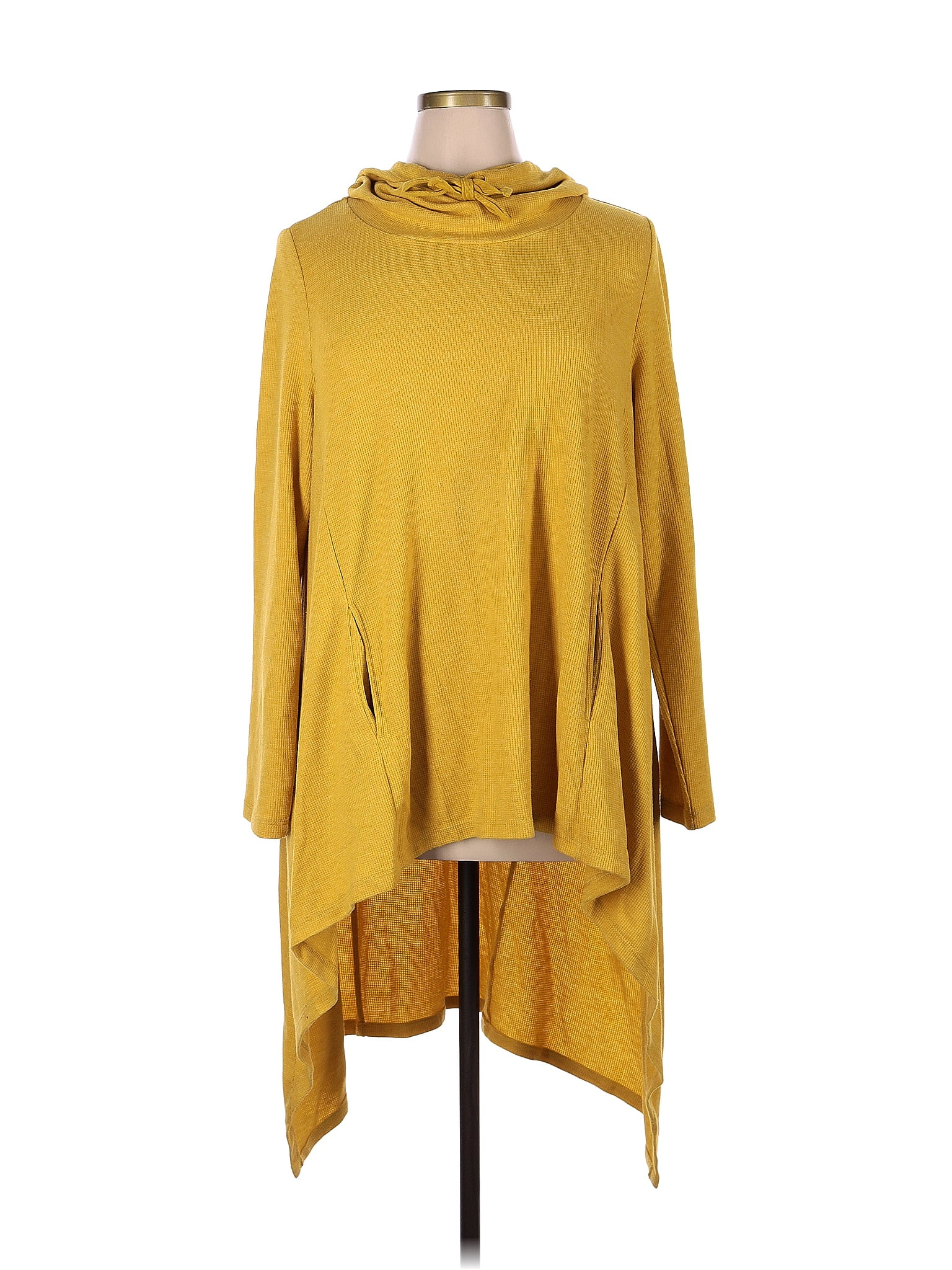 LOGO By Lori Goldstein Color Block Solid Yellow Pullover Sweater Size