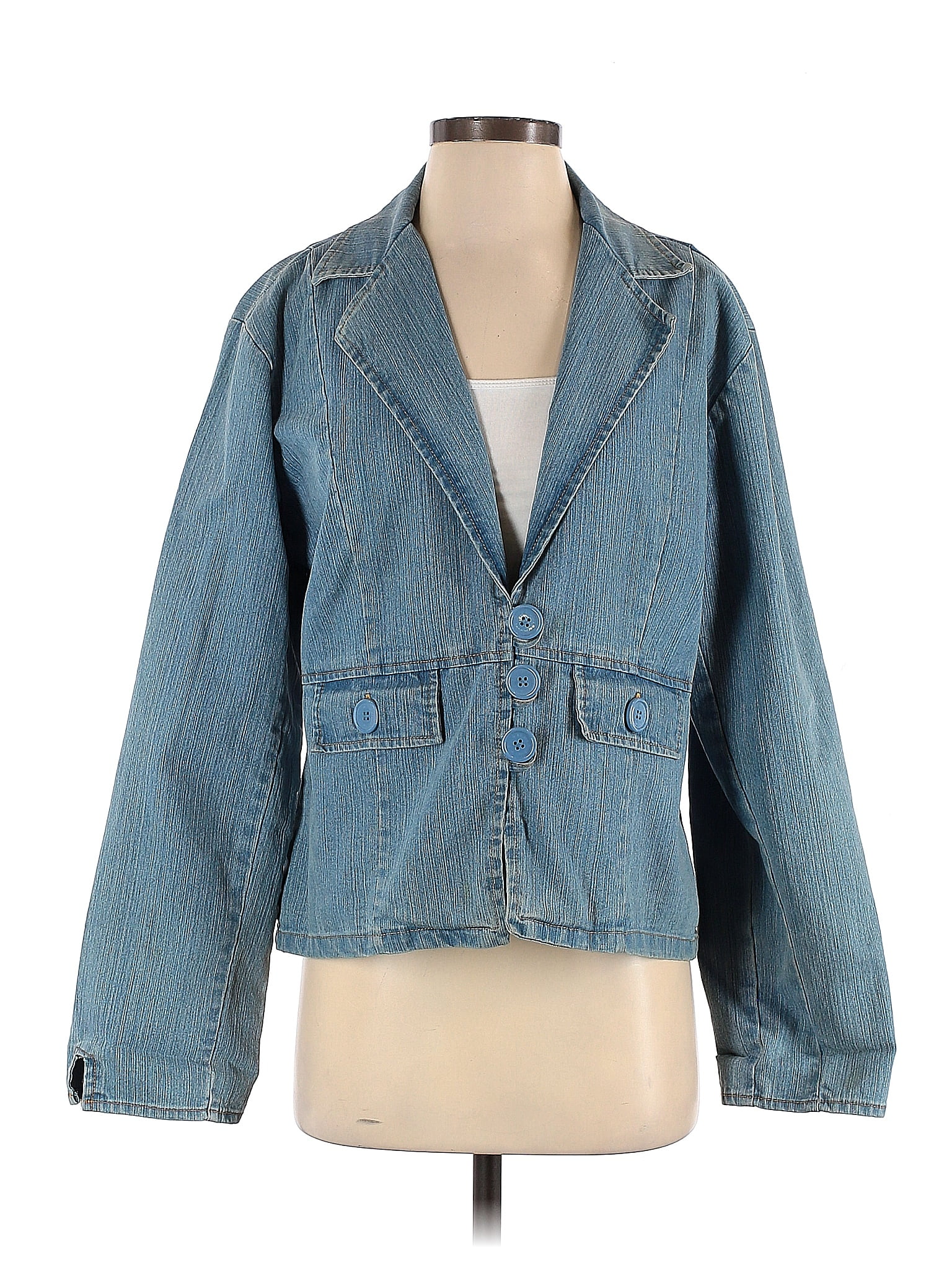 Assorted Brands Solid Blue Denim Jacket Size S Off Thredup