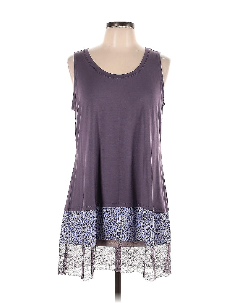 Logo By Lori Goldstein Color Block Solid Purple Tank Top Size L