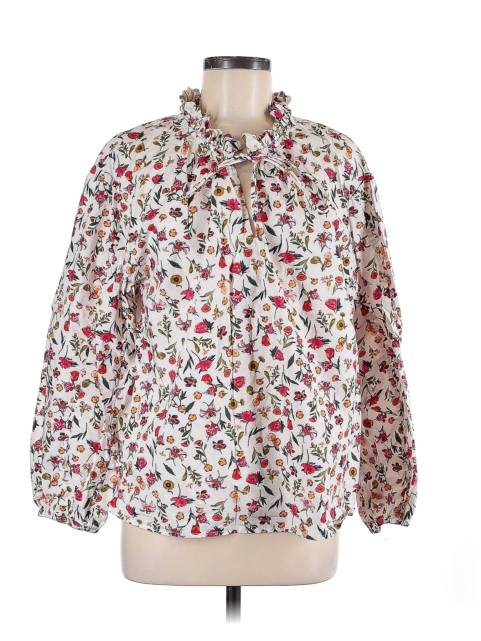 J Crew 100 Cotton Floral White Long Sleeve Blouse Size M 74 Off