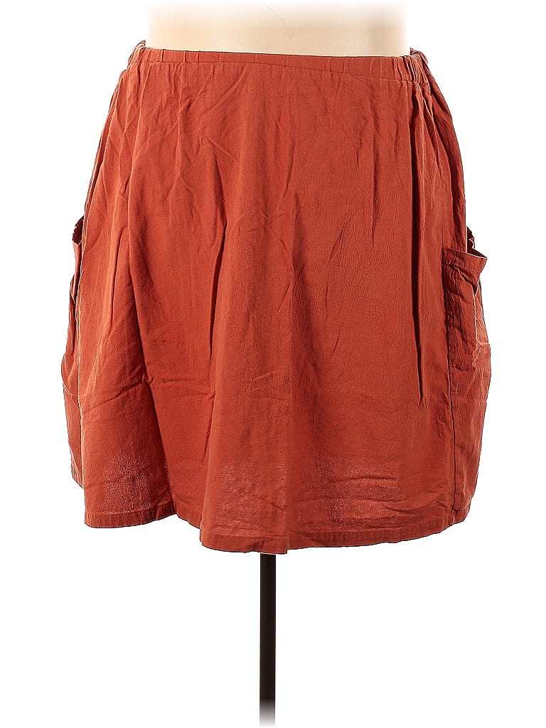 Shein Cotton Solid Burnt Orange Orange Casual Skirt Size X Plus