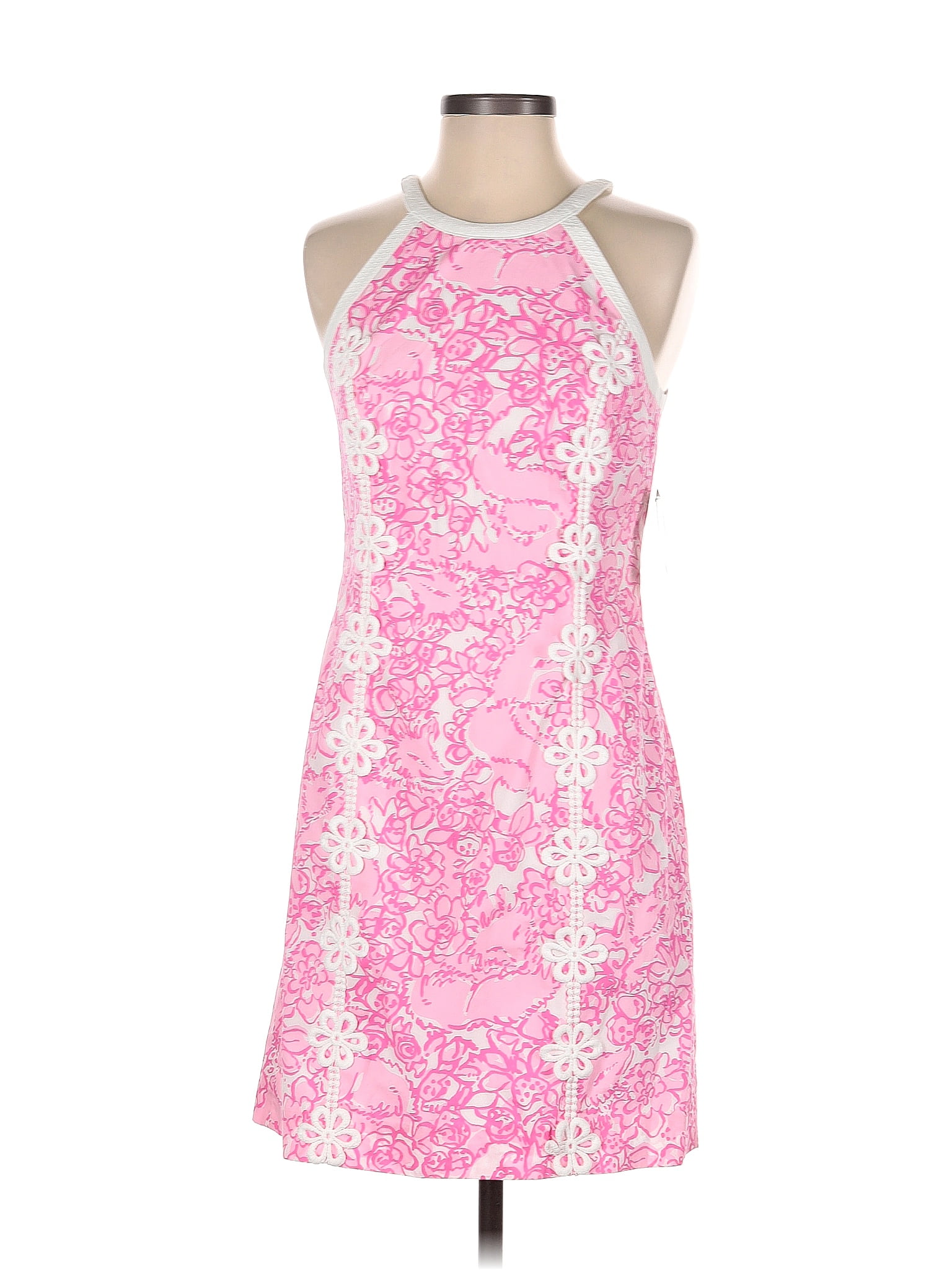 Lilly Pulitzer 100 Cotton Color Block Floral Pink Casual Dress Size 2