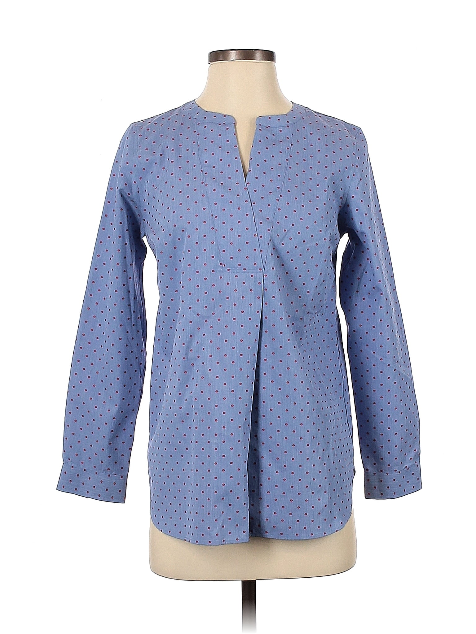 Talbots Cotton Polka Dots Blue Long Sleeve Blouse Size S Off