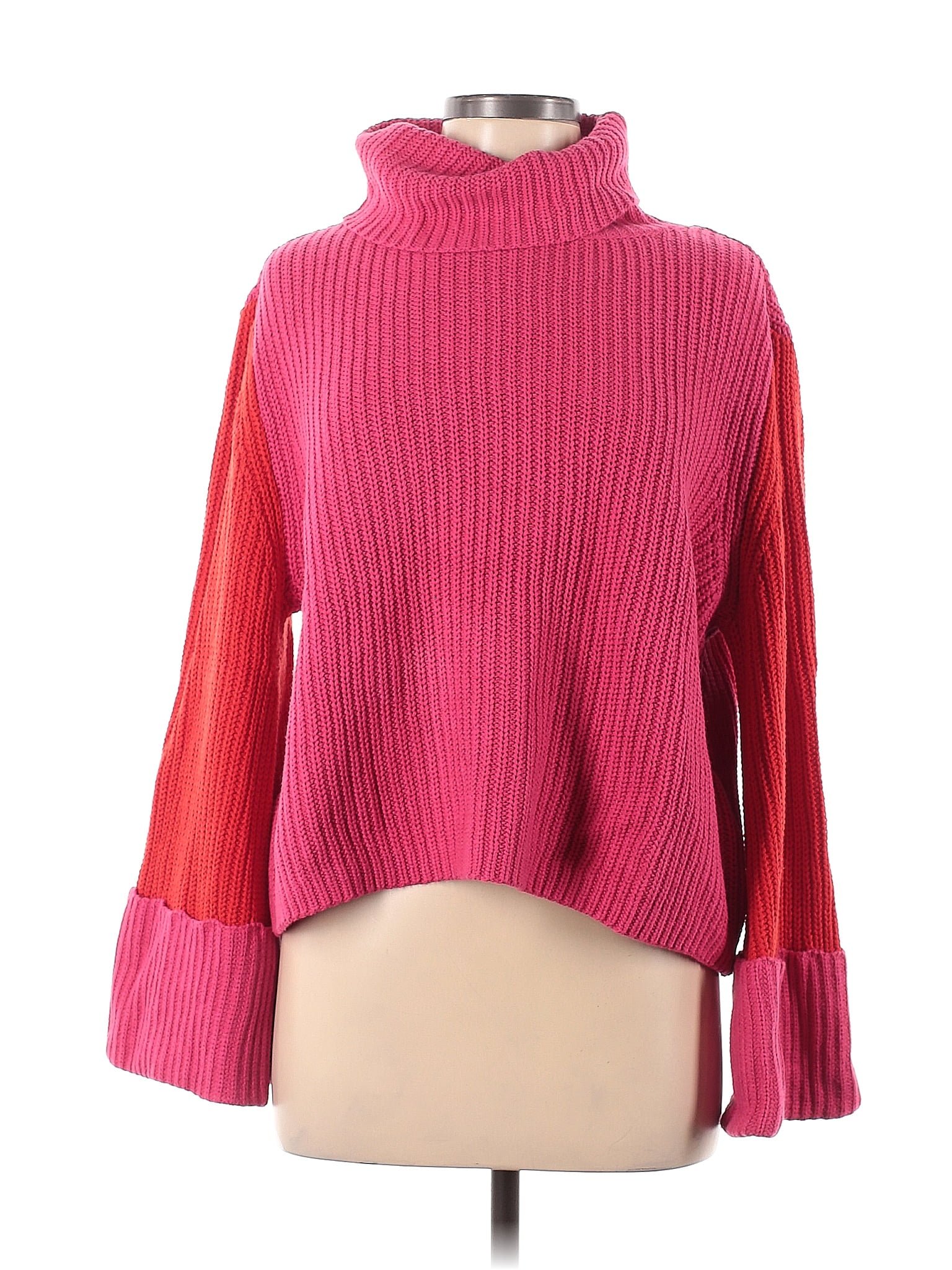 Sugarlips Color Block Solid Pink Pullover Sweater Size M Off