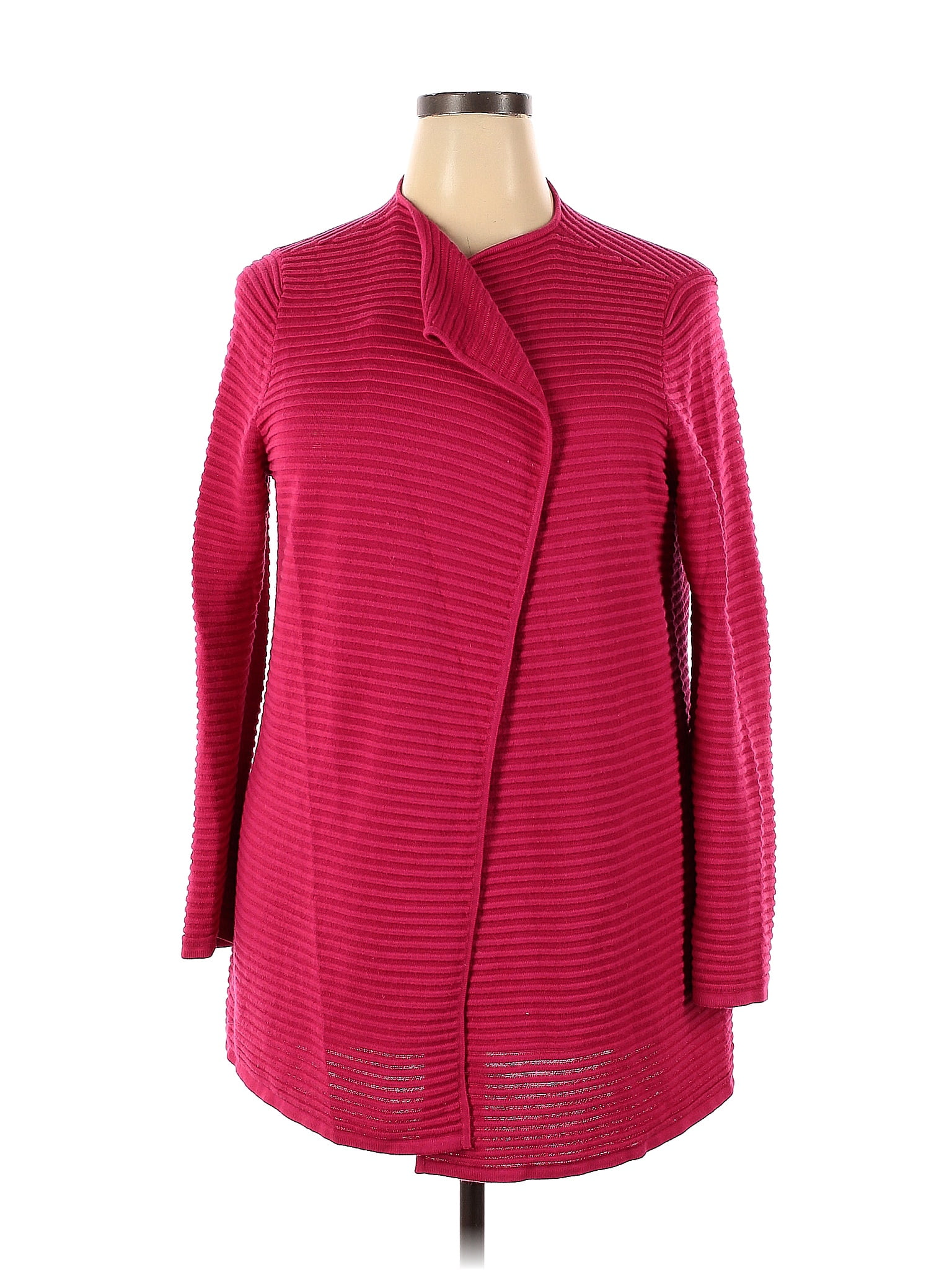 Talbots Color Block Stripes Pink Burgundy Cardigan Size 2X Plus 68