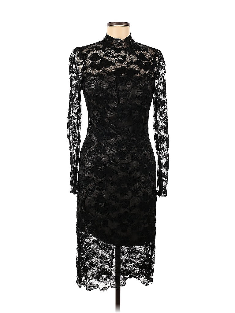 ML Monique Lhuillier 100 Polyester Black Metallic Floral Lace Sheath