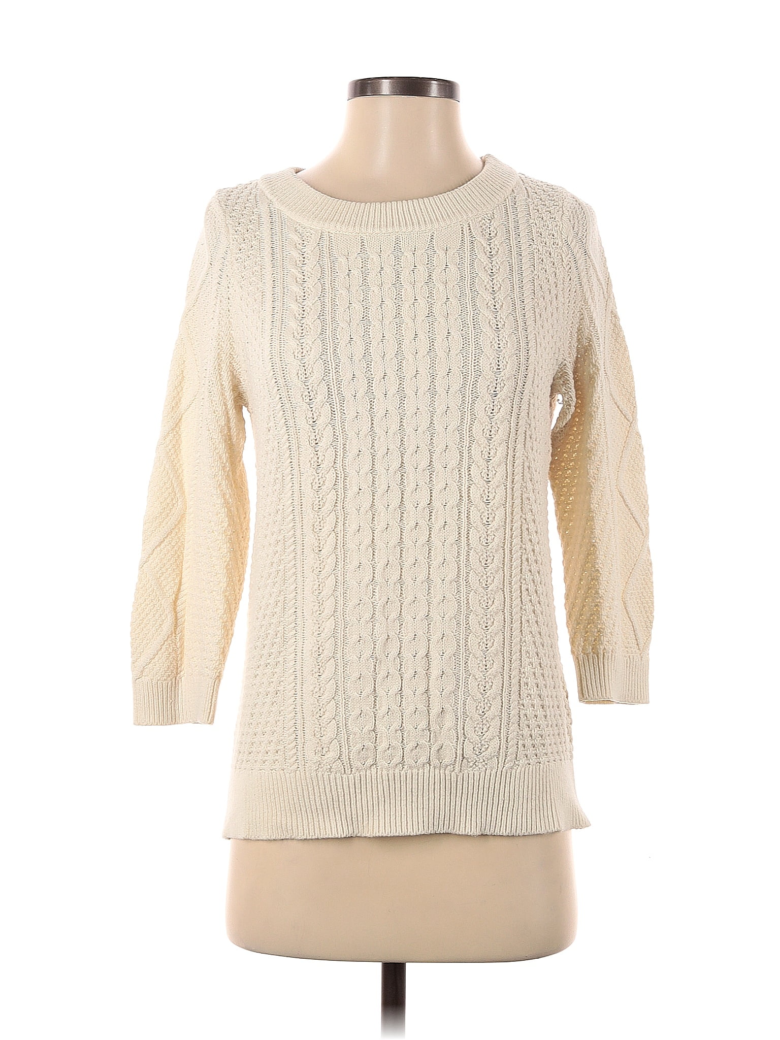 Lands End Color Block Solid Ivory Pullover Sweater Size S Off