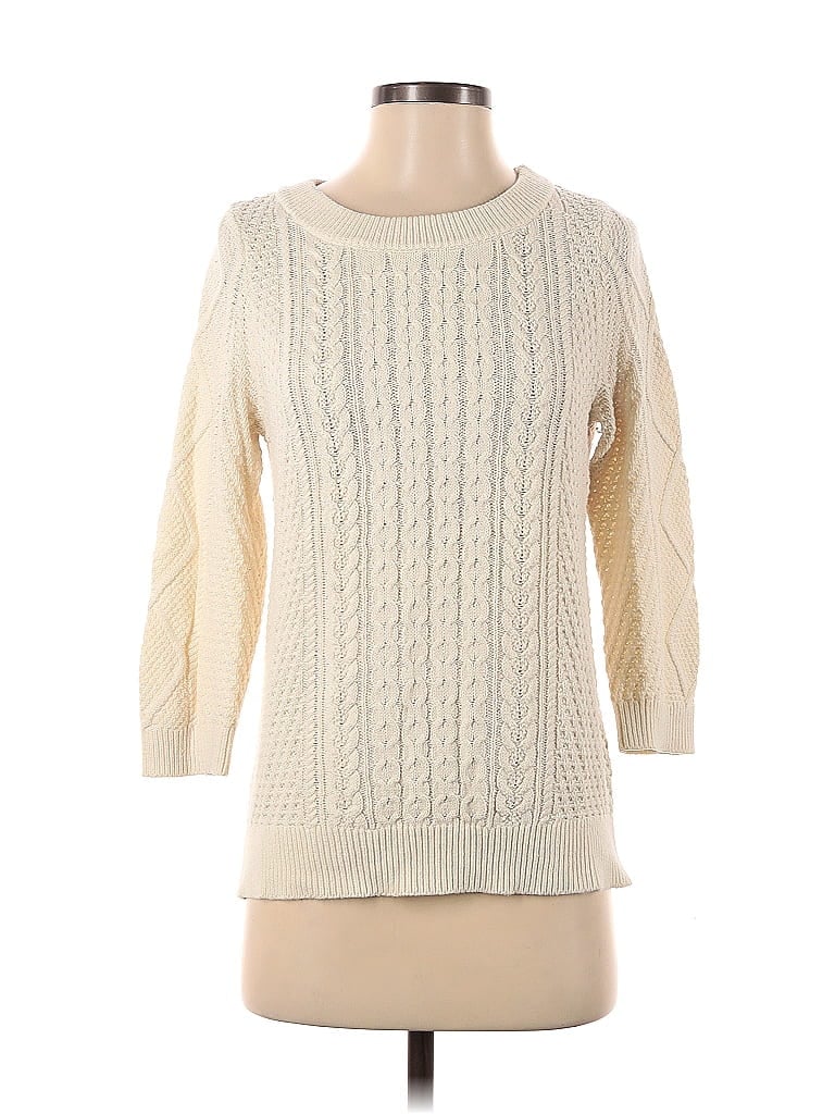 Lands End Color Block Solid Ivory Pullover Sweater Size S Off