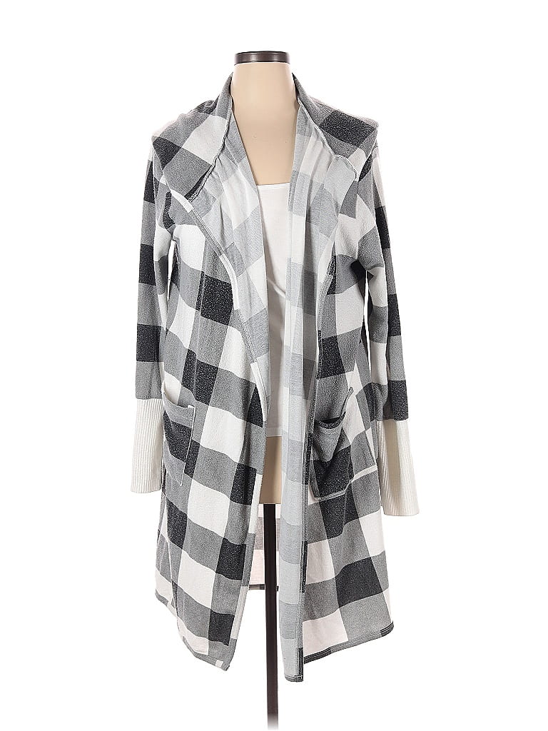 W By Wantable Checkered Gingham Color Block Multi Color Gray Cardigan