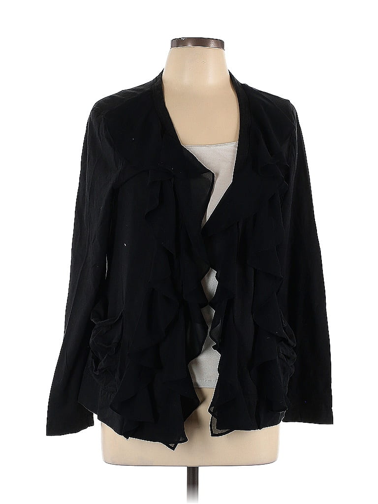 Logo By Lori Goldstein Color Block Solid Black Cardigan Size L