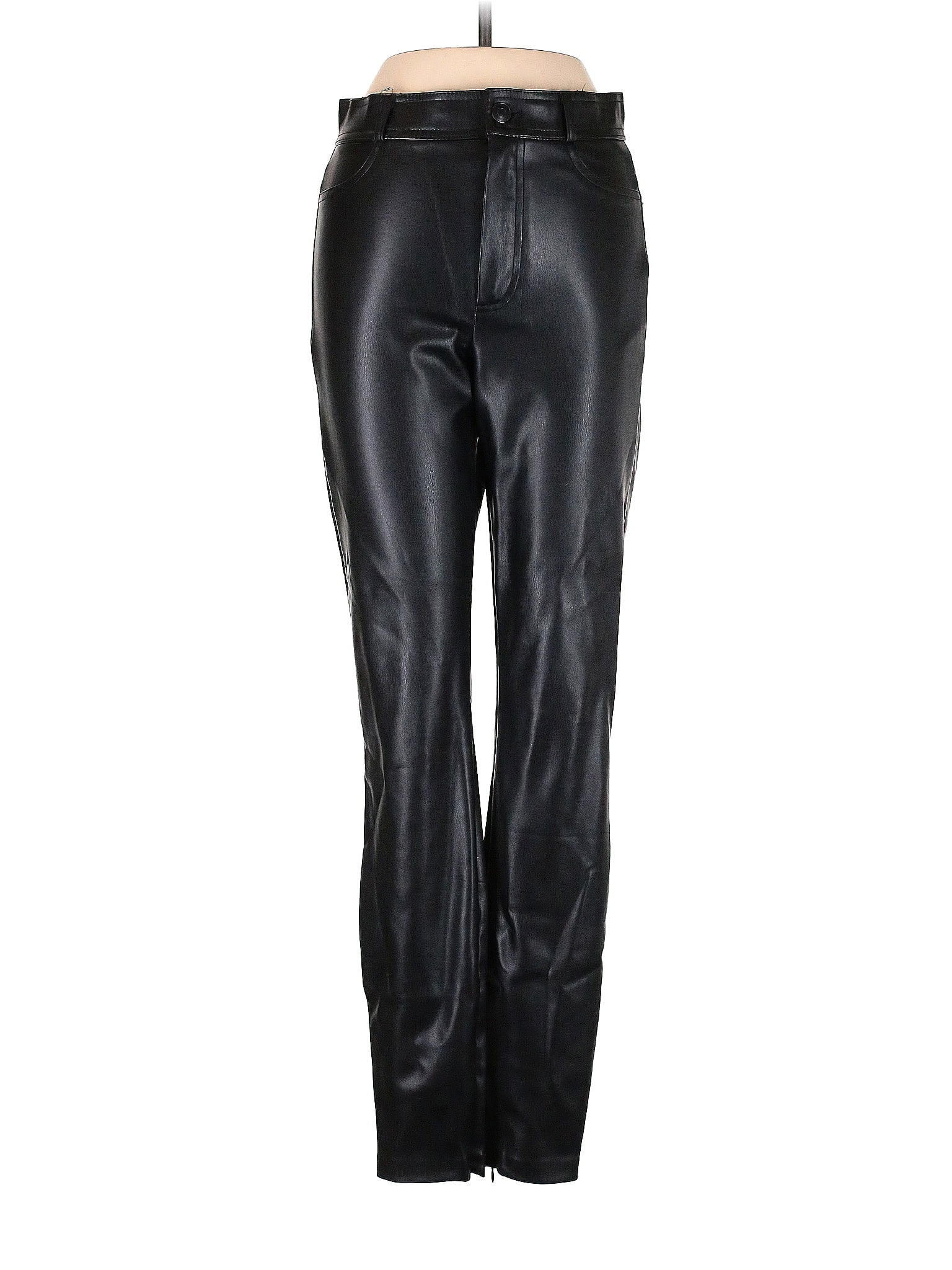 Zara Polyurethane Solid Black Faux Leather Pants Size S Off