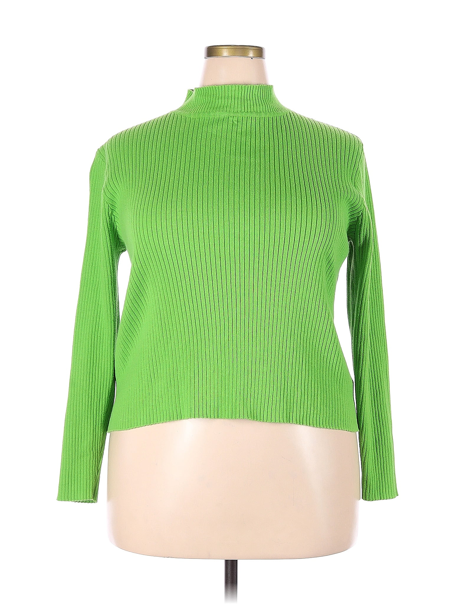 Assorted Brands Cotton Color Block Solid Green Turtleneck Sweater