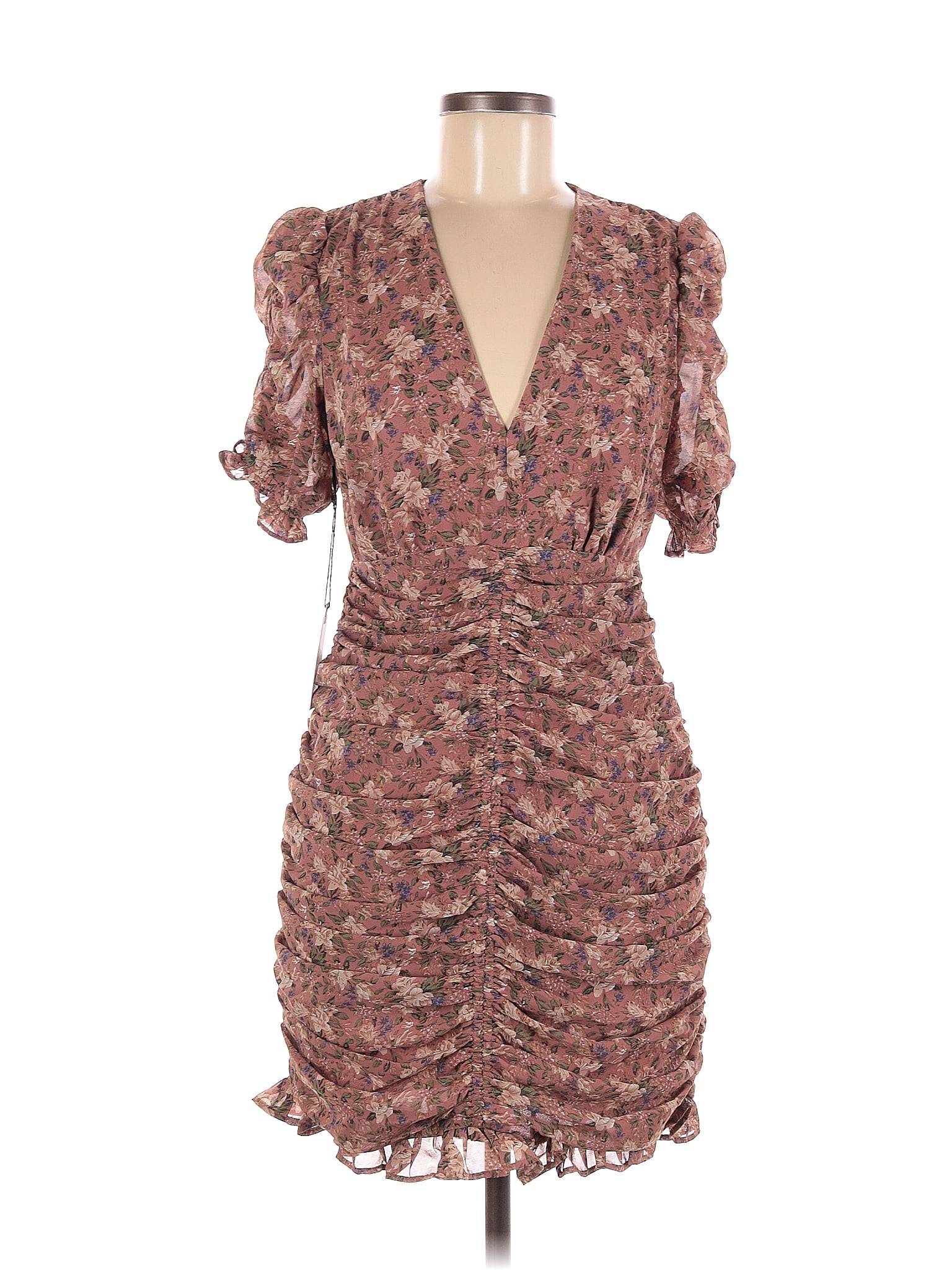 ASTR The Label 100 Polyester Floral Multi Color Brown Casual Dress