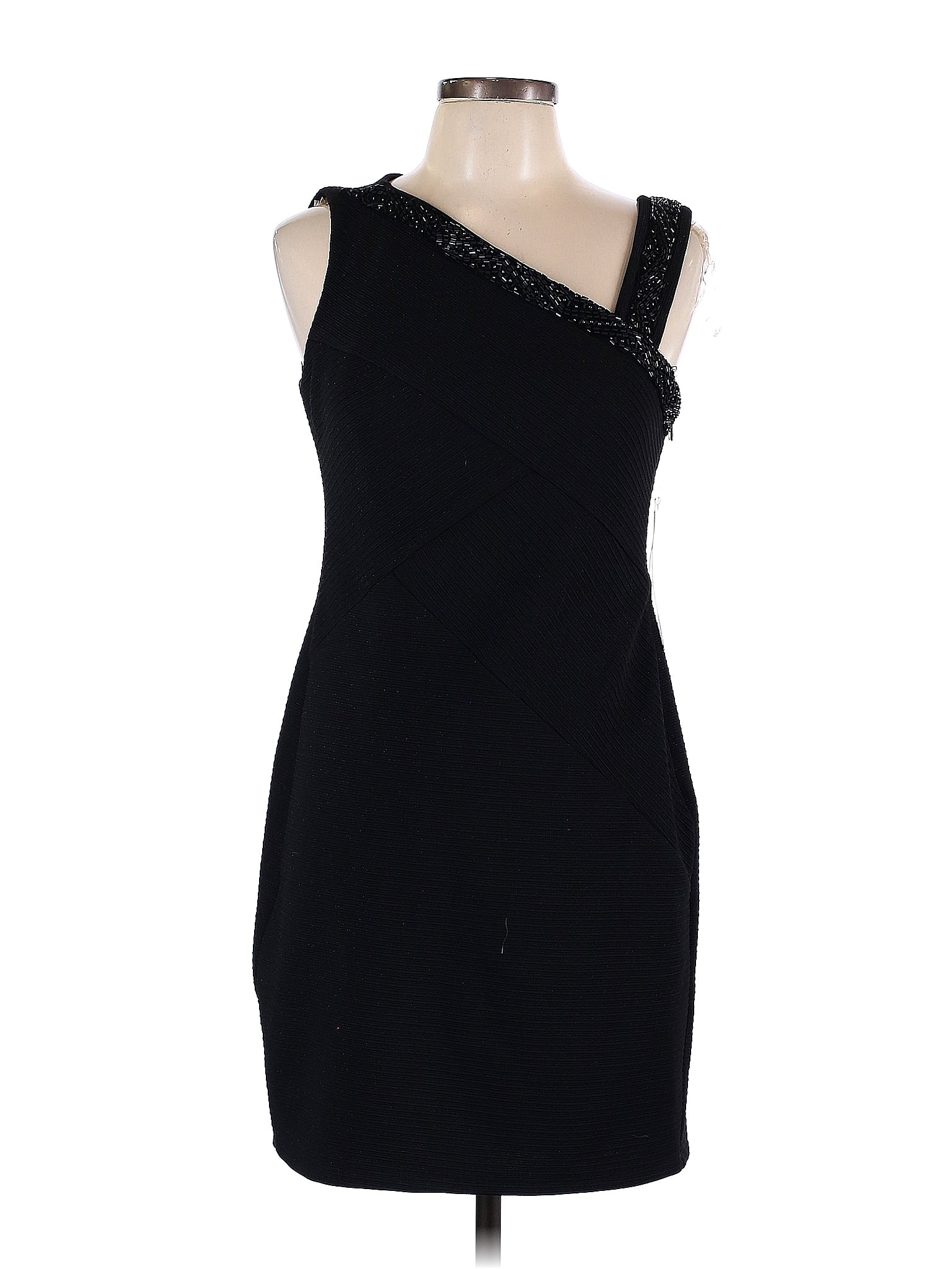 Signature By Robbie Bee Polyester Solid Black Cocktail Dress Size