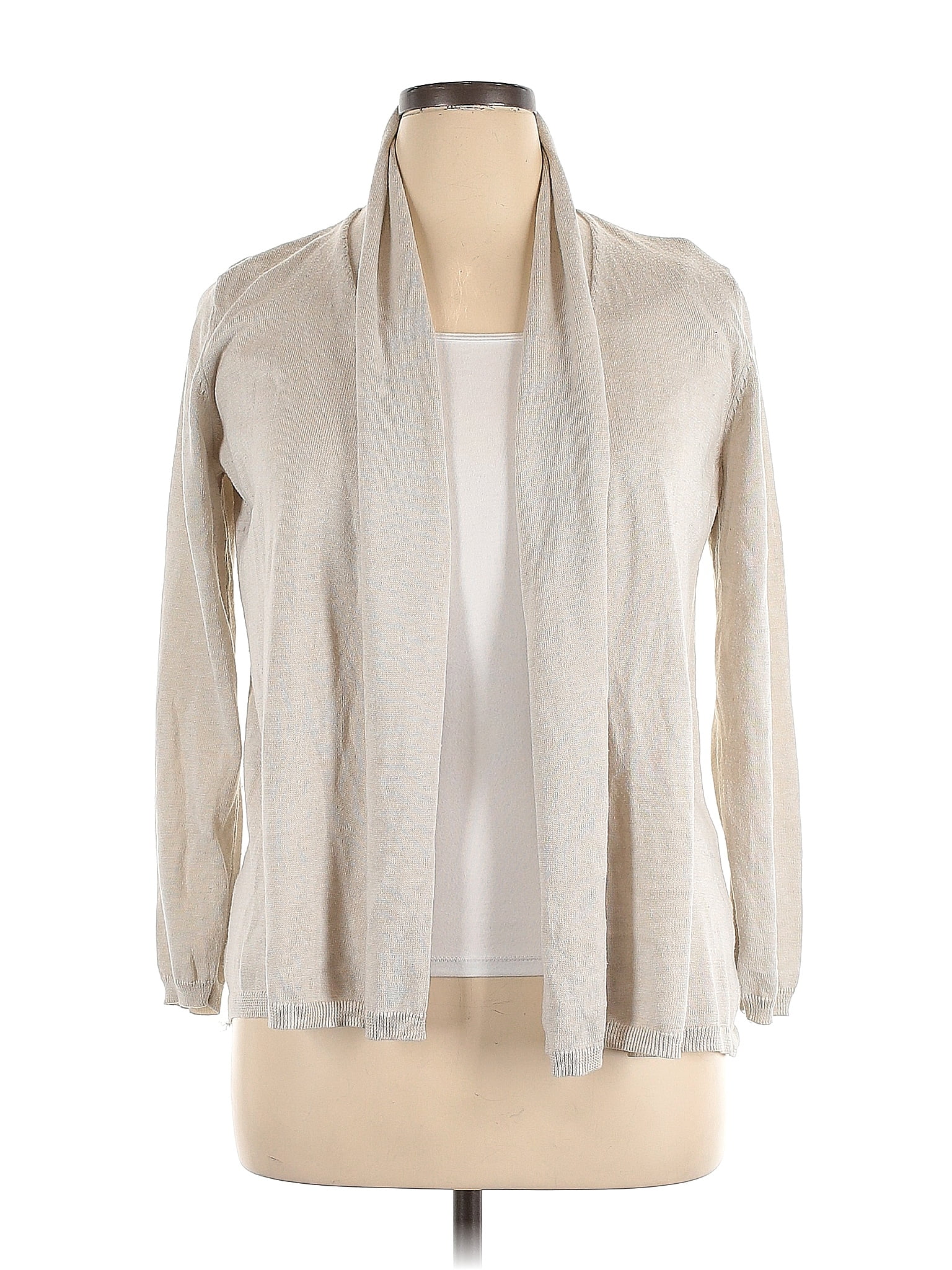 A N A A New Approach Color Block Solid Ivory Silver Cardigan Size XL