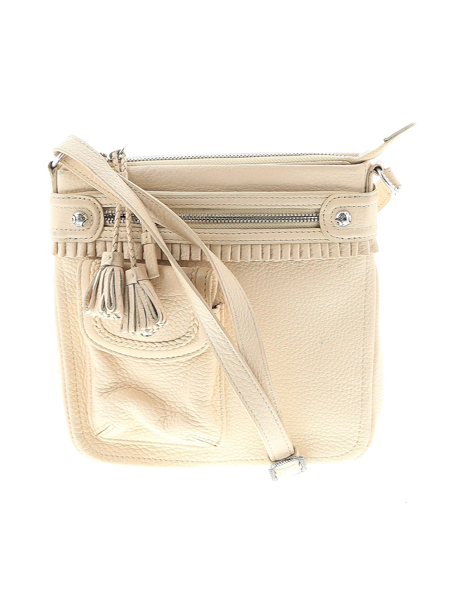 Brighton Leather Solid Tan Ivory Leather Crossbody Bag One Size