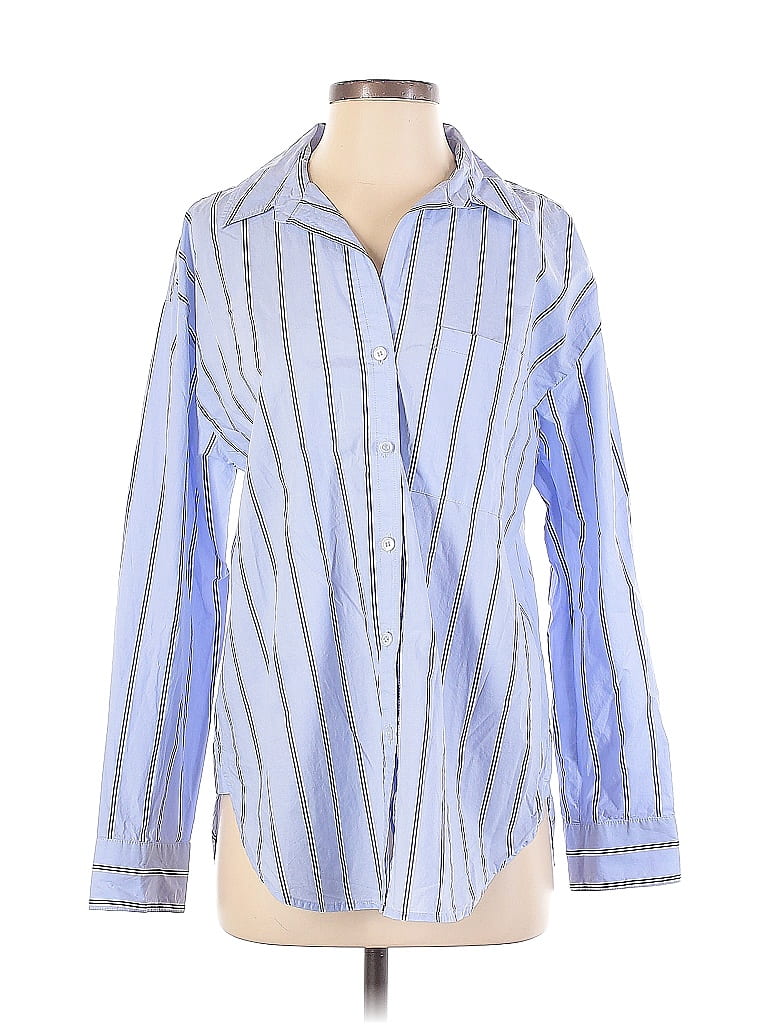 Sanctuary 100 Cotton Stripes Blue Long Sleeve Button Down Shirt Size S