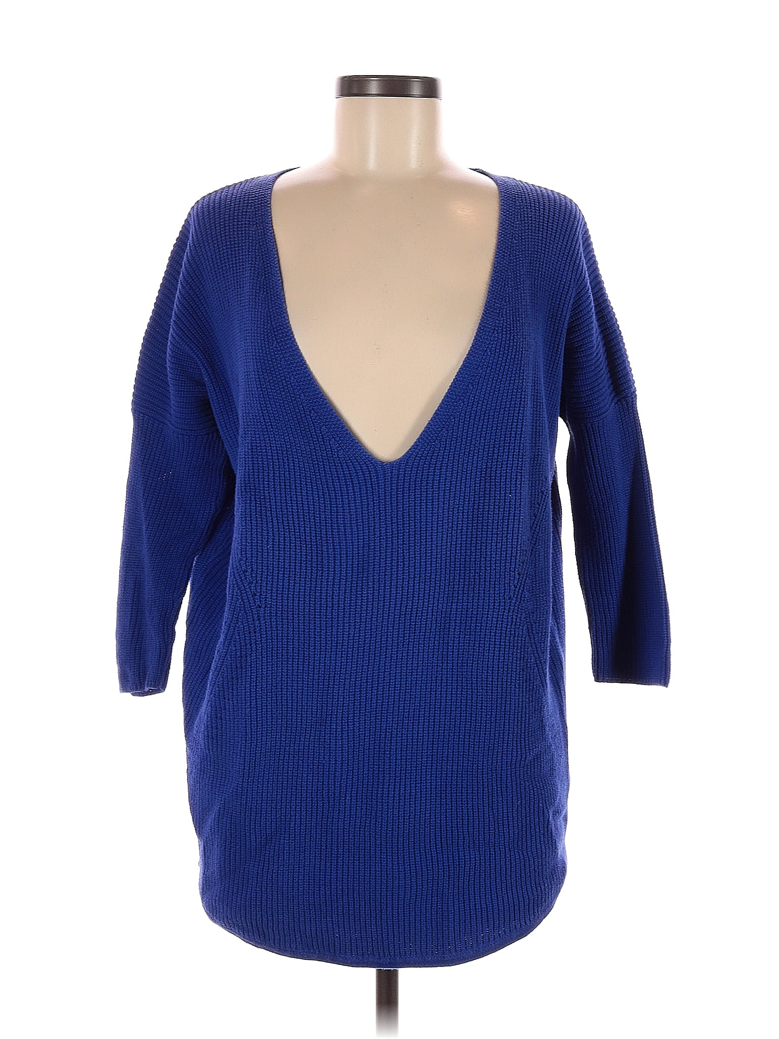 Express Cotton Color Block Solid Sapphire Blue Pullover Sweater