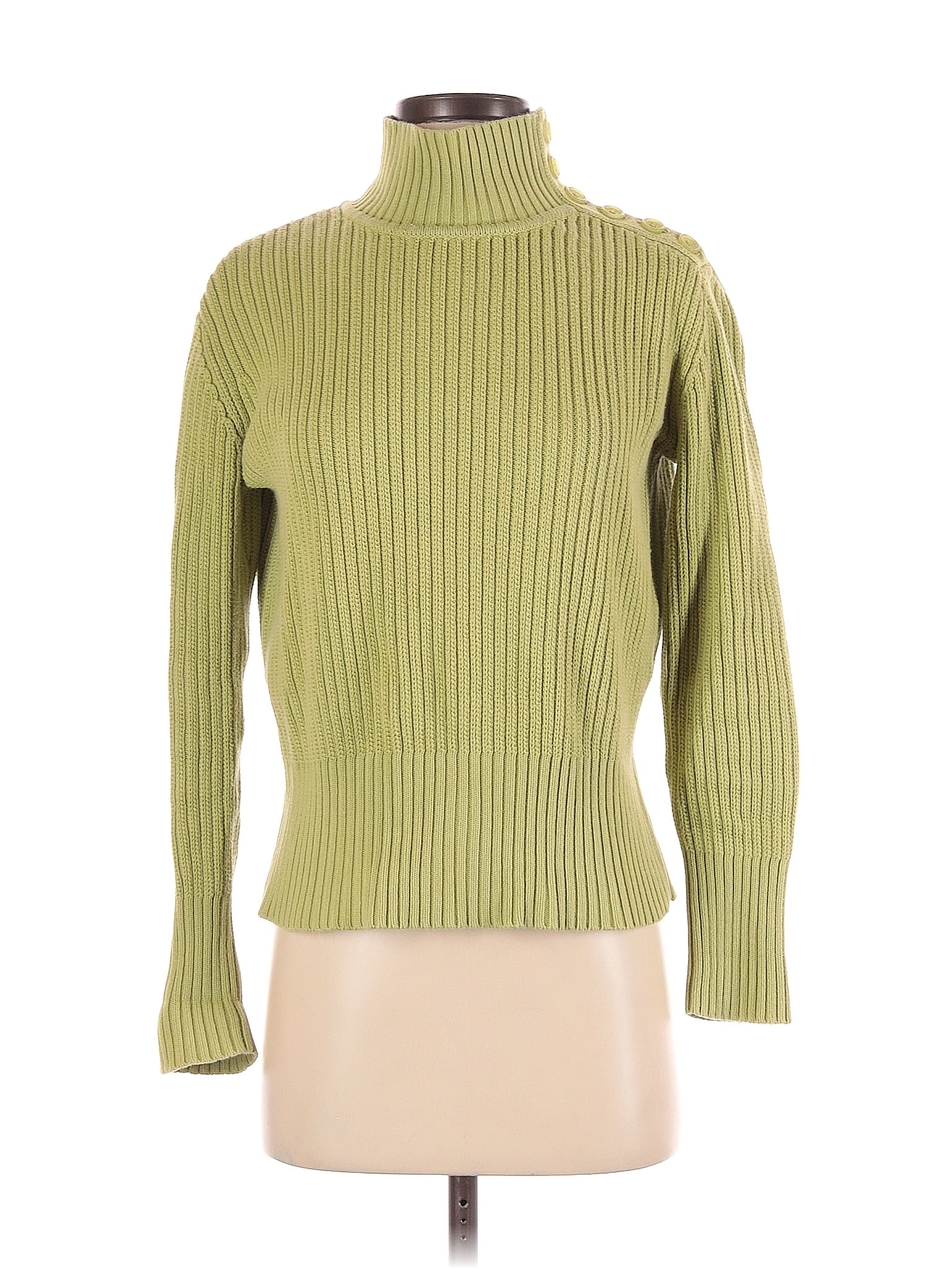 J Jill Cotton Color Block Solid Green Turtleneck Sweater Size Xs