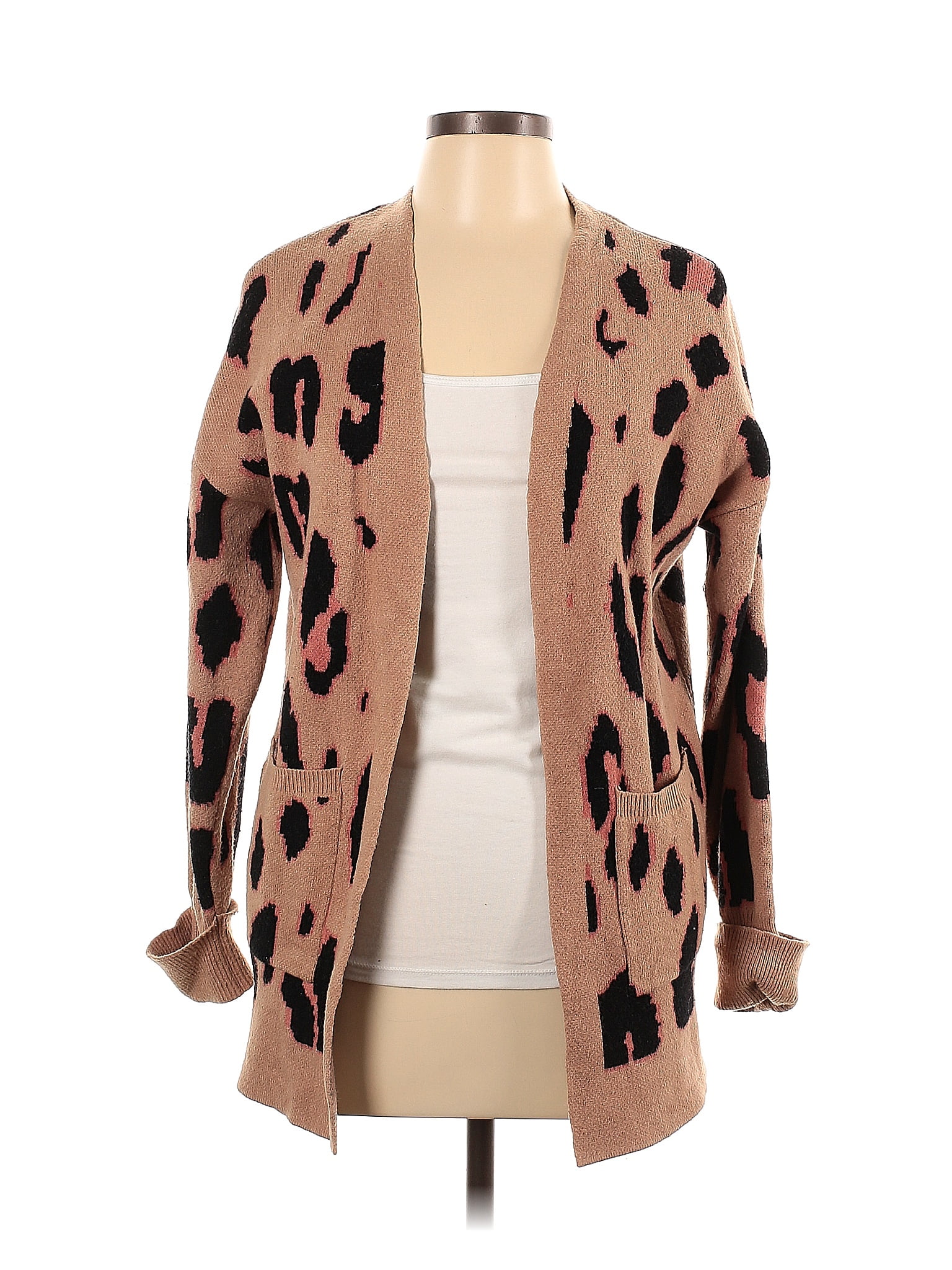 Zesica Color Block Leopard Print Tan Brown Cardigan Size L 64 Off