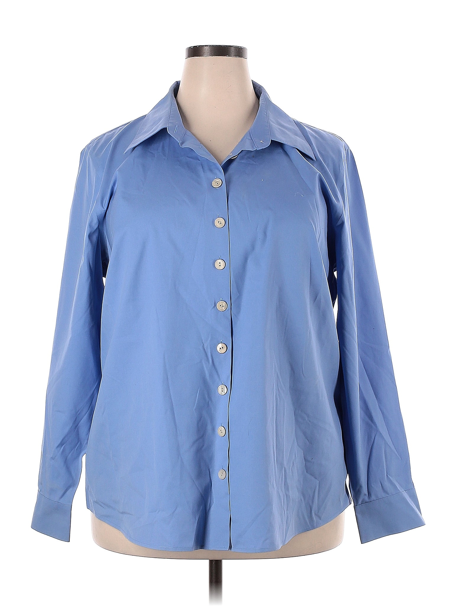 Talbots Cotton Solid Blue Long Sleeve Button Down Shirt Size